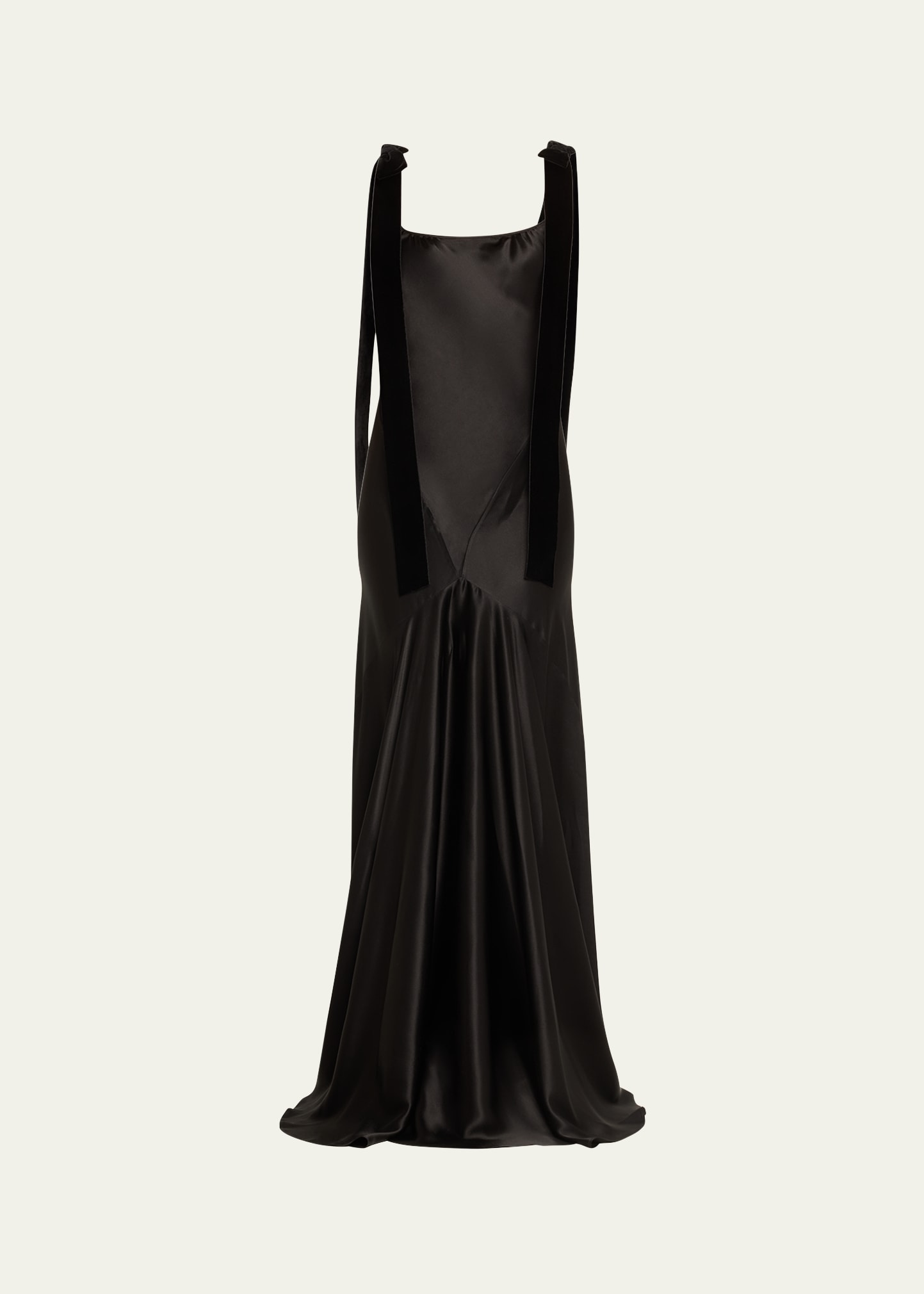 Shop Nina Ricci Velvet Shoulder Strap Satin Gown In U9000 Black