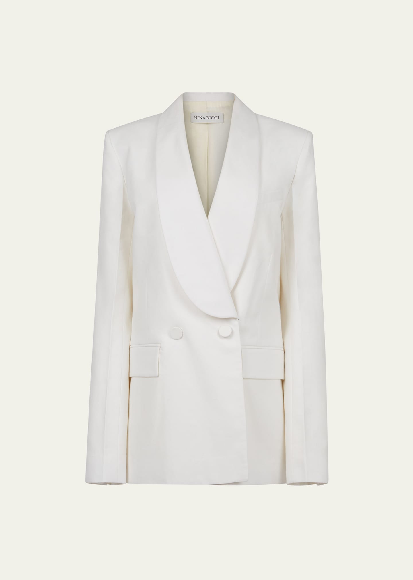 Shop Nina Ricci Double-breasted Shawl Collar Blazer In U1200 Natural