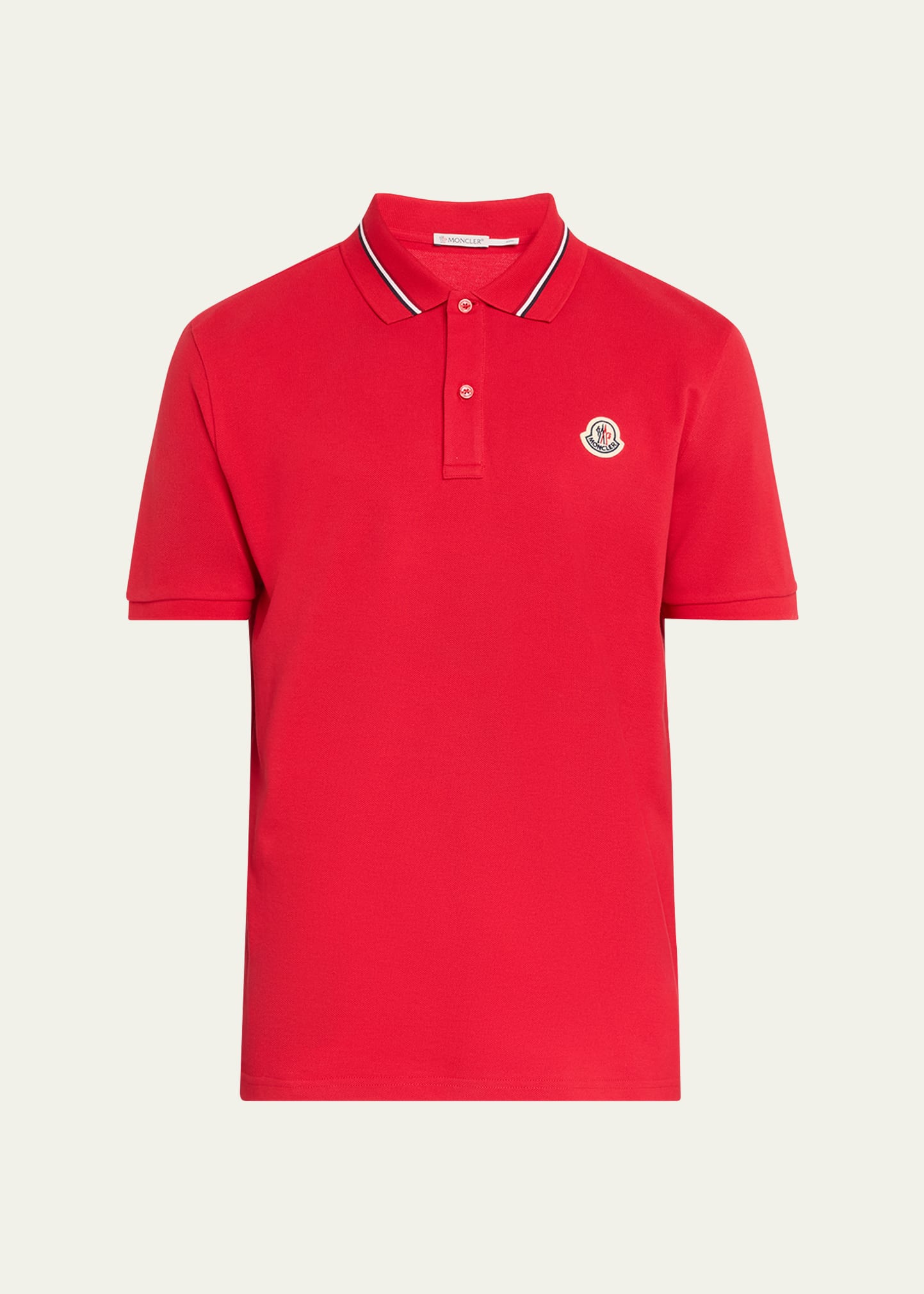 Shop Moncler Men's Polo Shirt With Striped Collar In Red