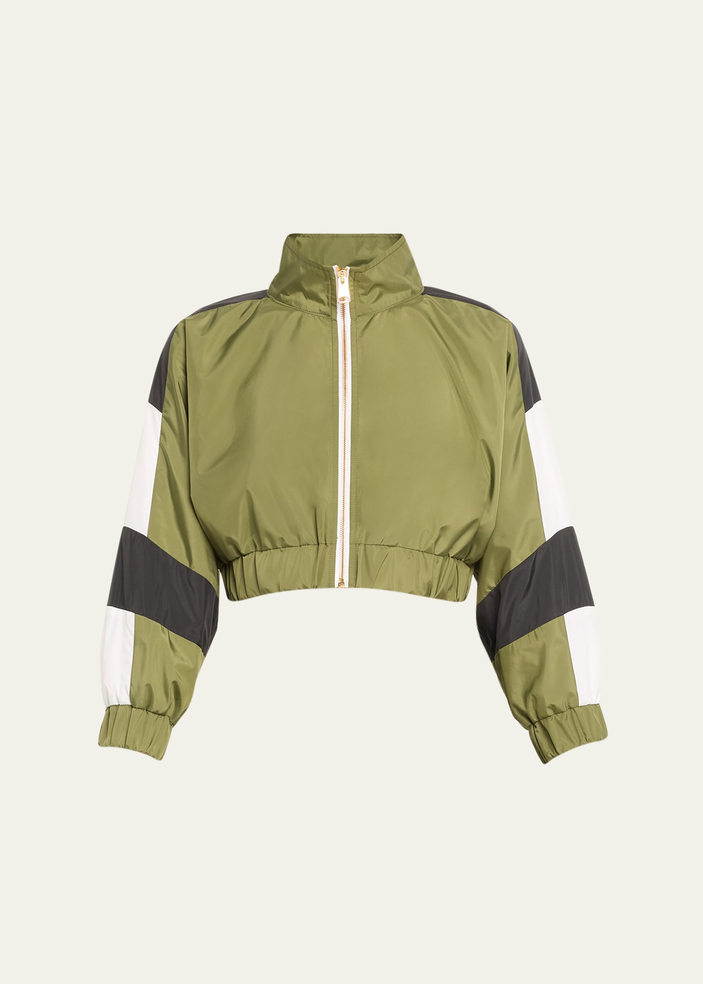 Tracy Anderson Micro Cropped Colorblock Track Jacket In Army