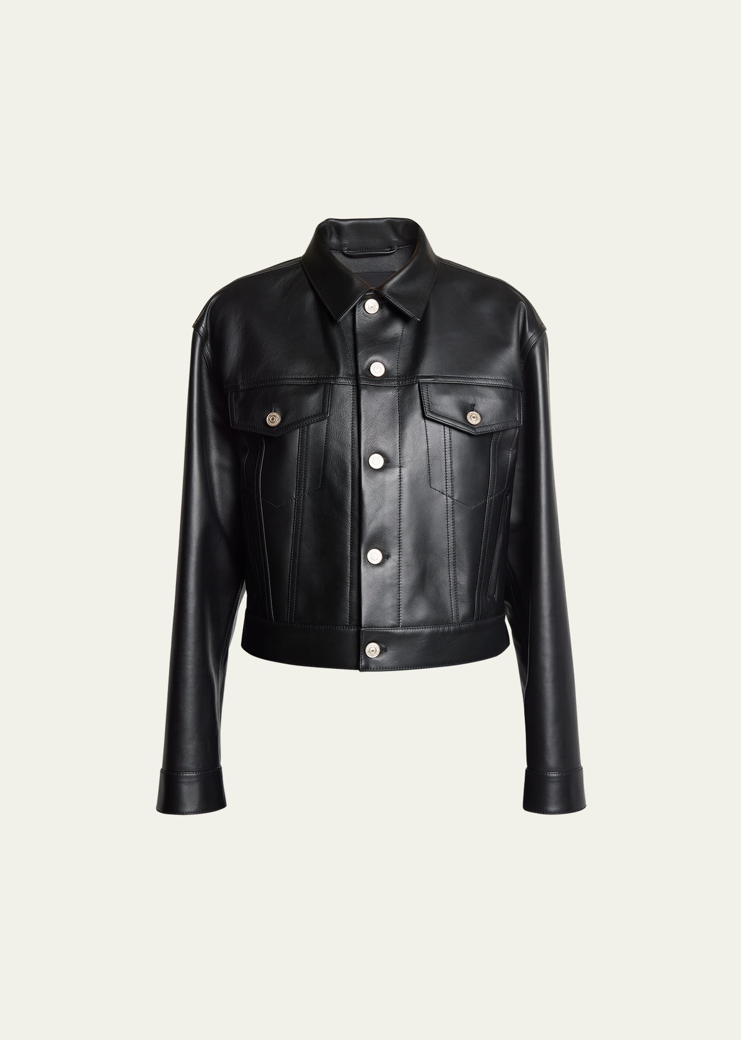 Balenciaga Black Cropped Jacket With Silver-tone Branded Buttons In Super Smooth Leather Woman In Noir