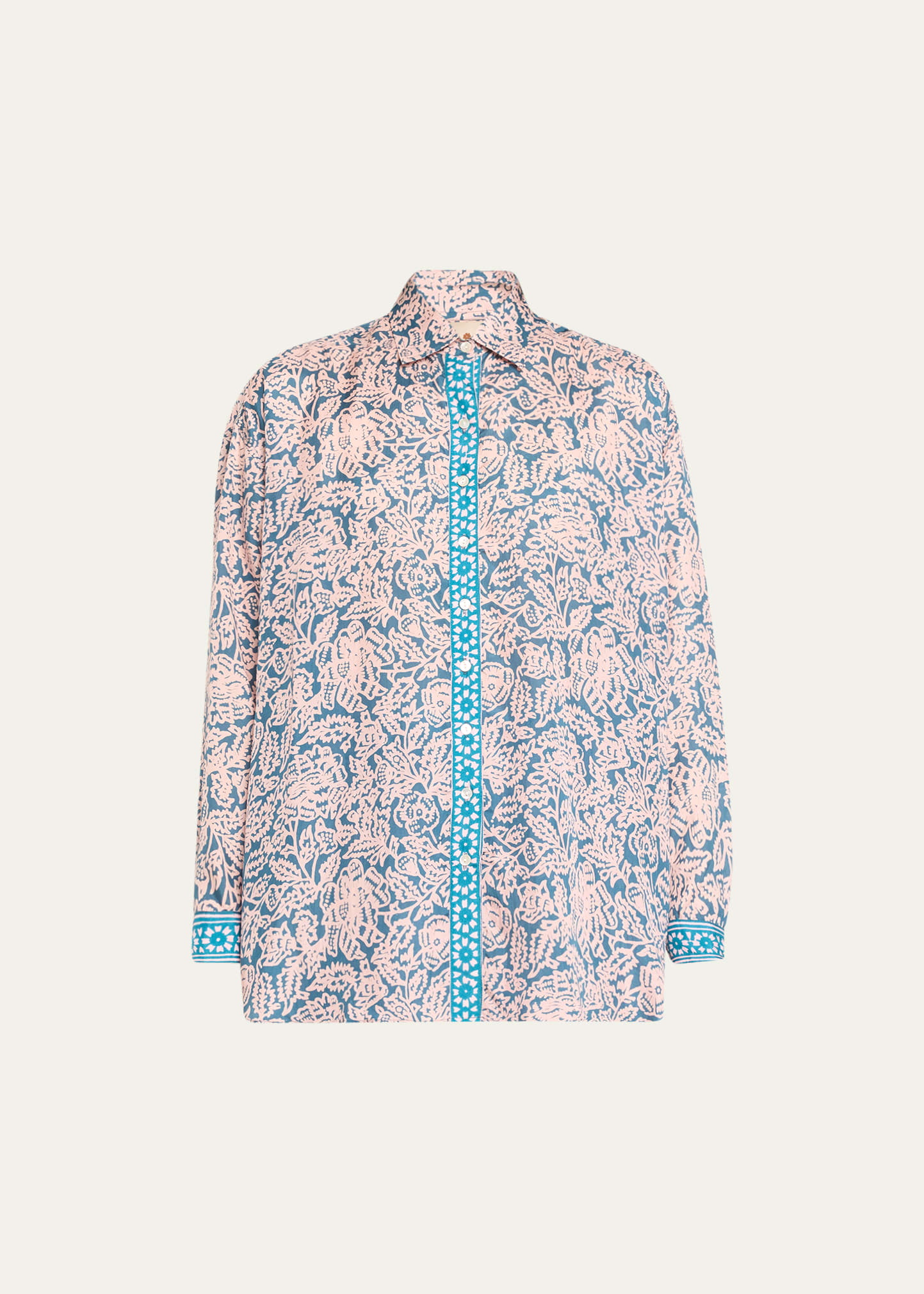 Hannah Artwear Stevie Floral Silk Button-front Shirt In Nispero Indigo