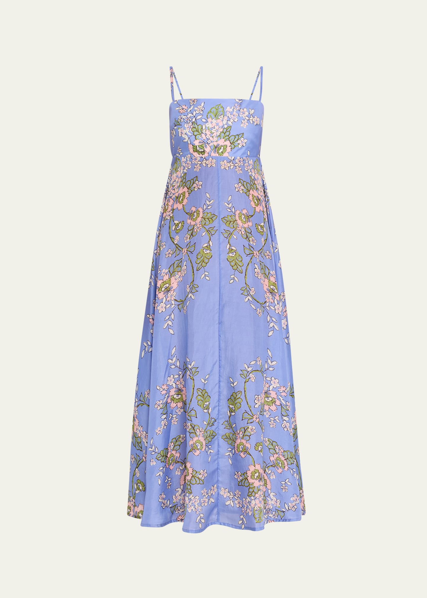 Shop Hannah Artwear Franca Silk Habotai Spaghetti-strap Midi Dress In Jasmine Serenade