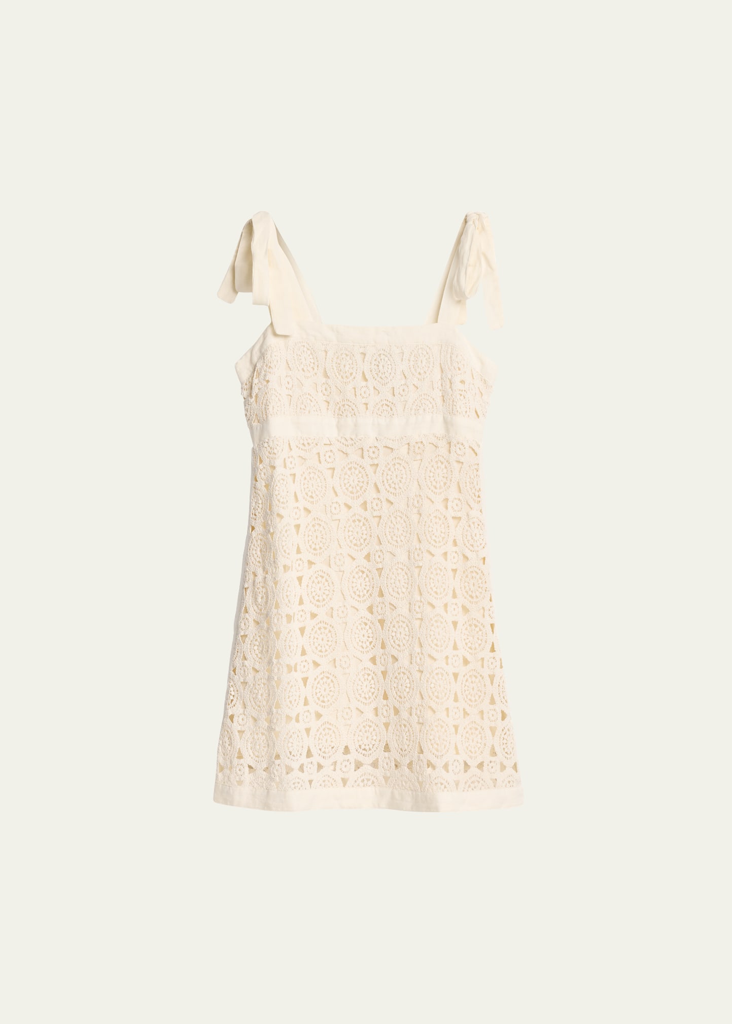 Shop Hannah Artwear Andie Tie-shoulder Cotton Crochet Lace Mini Dress In Gardenia