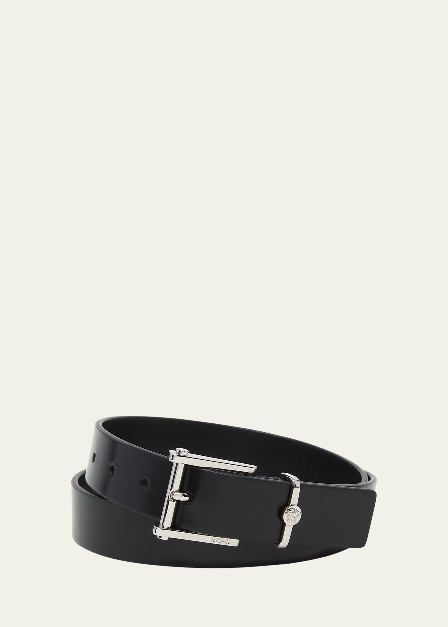 Versace Men's Column Leather Belt In 1b00v-black-versa