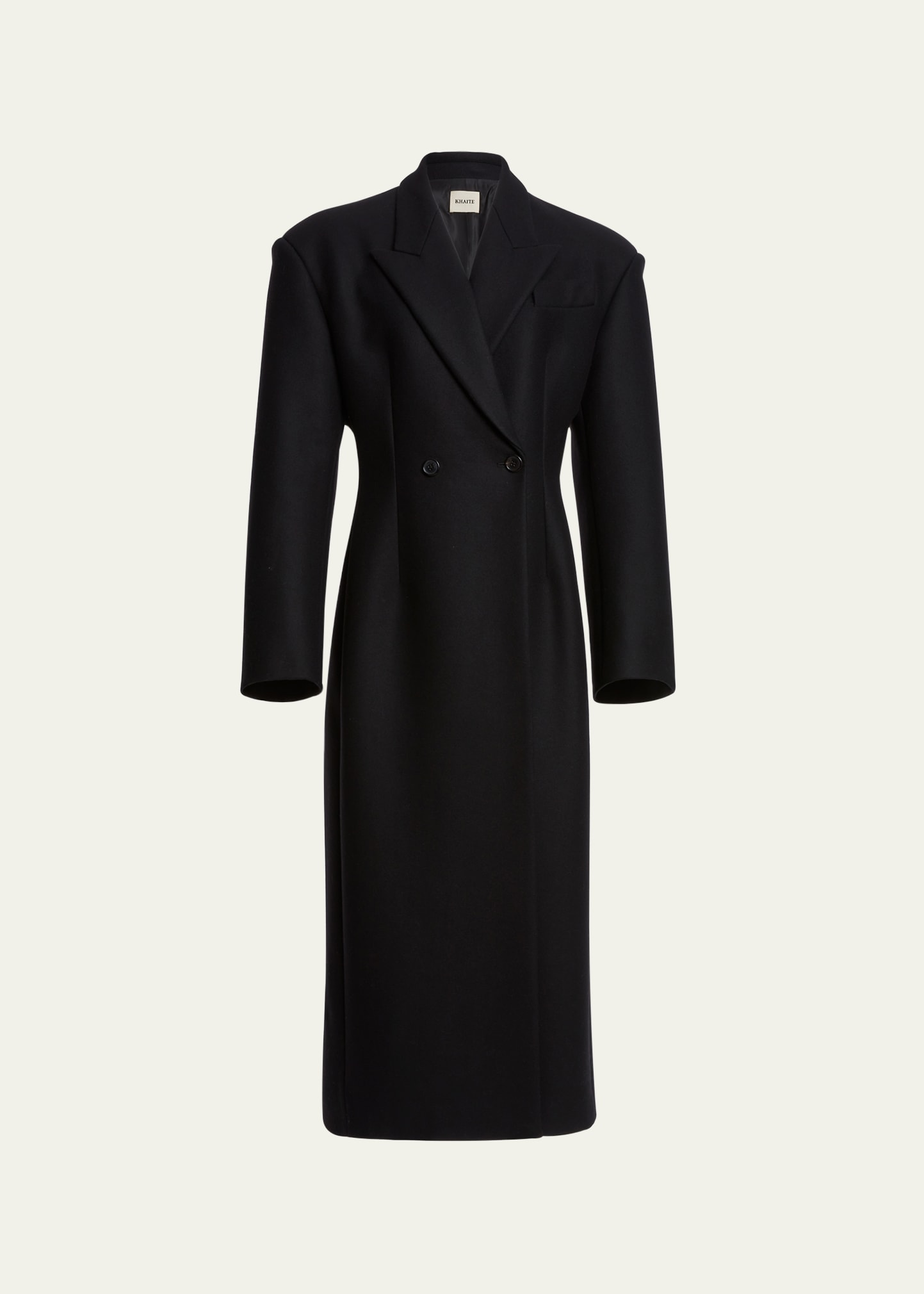 Khaite Conor Double-breasted Long Wool Overcoat In Black