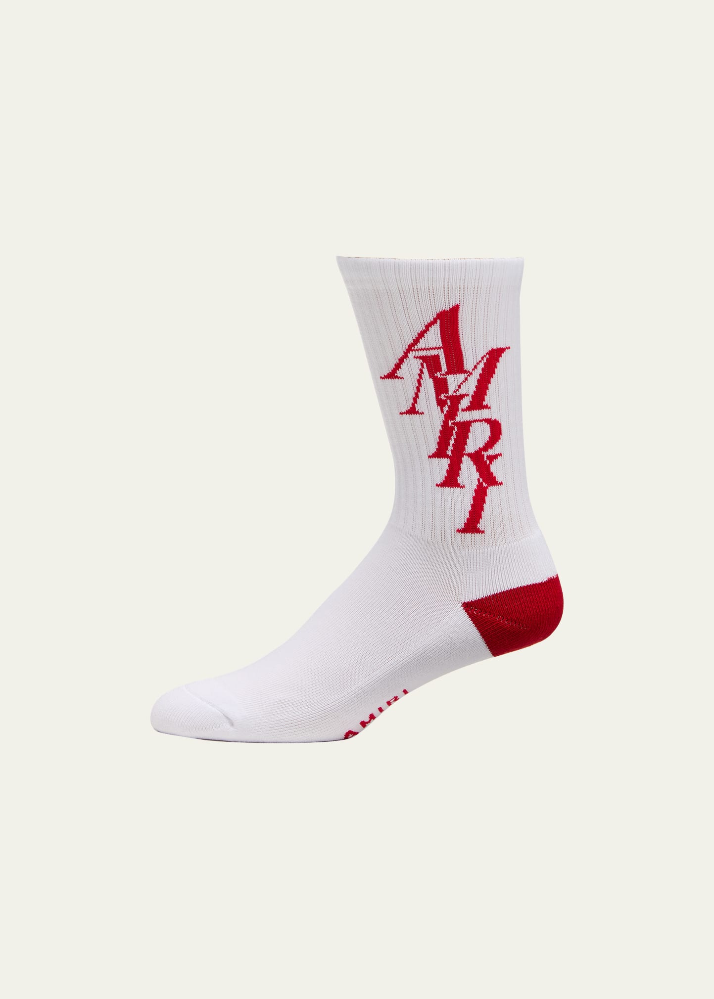 Amiri Stack Logo Cotton Blend Crew Socks In White/red