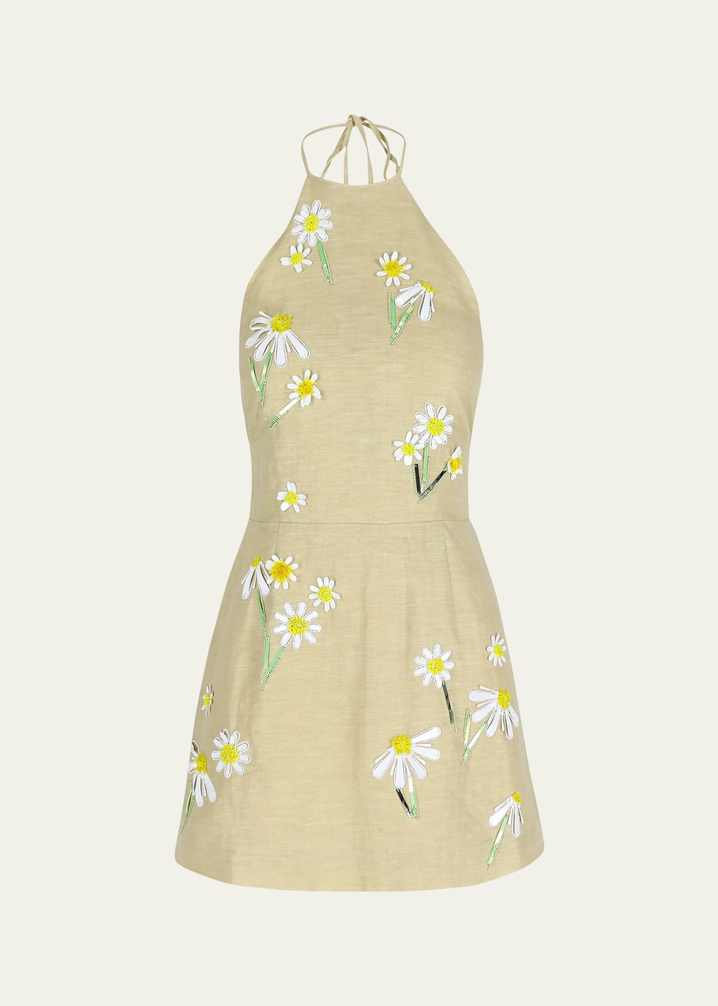 Shop Bernadette Delilah Embroidered Linen Mini Dress In Rustig Beige With