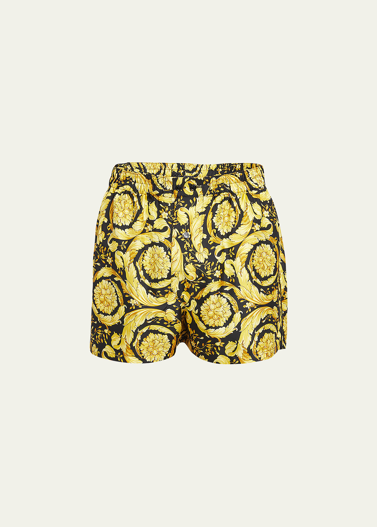 Shop Versace Men's Silk Baroque-print Pajama Shorts In 5b000-black Gold