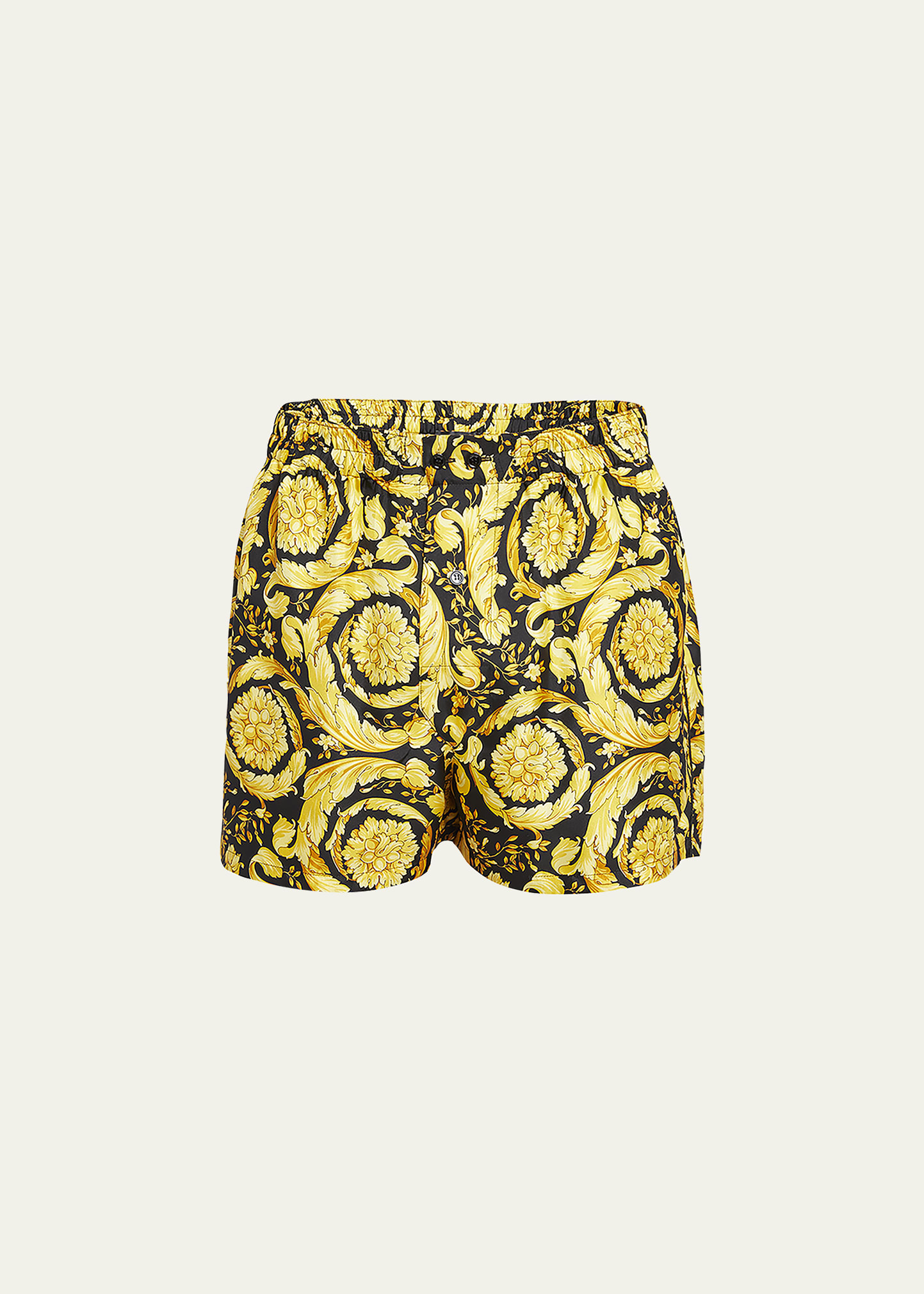 Versace Baroque Print Silk Loungewear Shorts In 5b000-black Gold