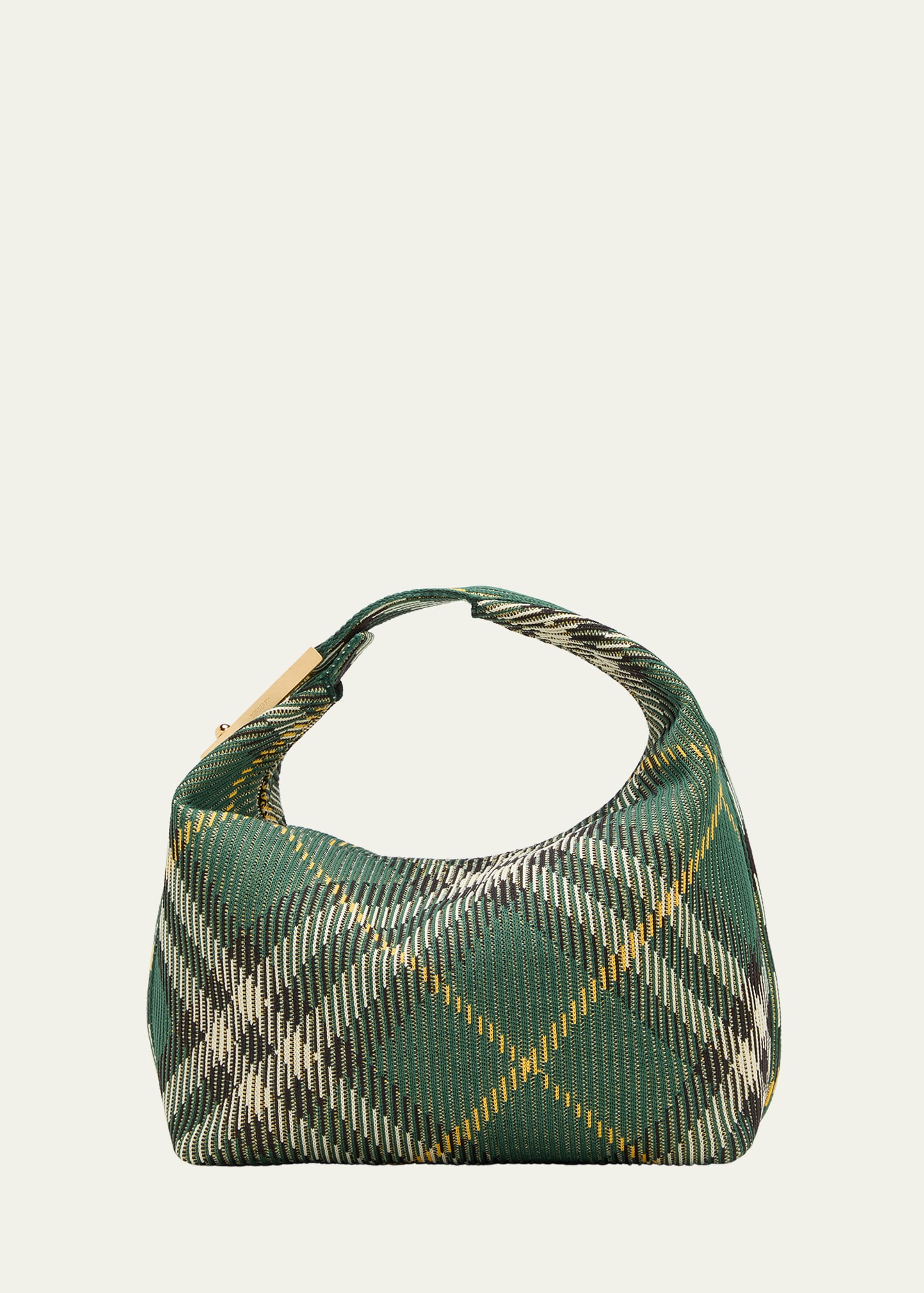 Shop Burberry Knit Check Top-handle Bag In Ivy