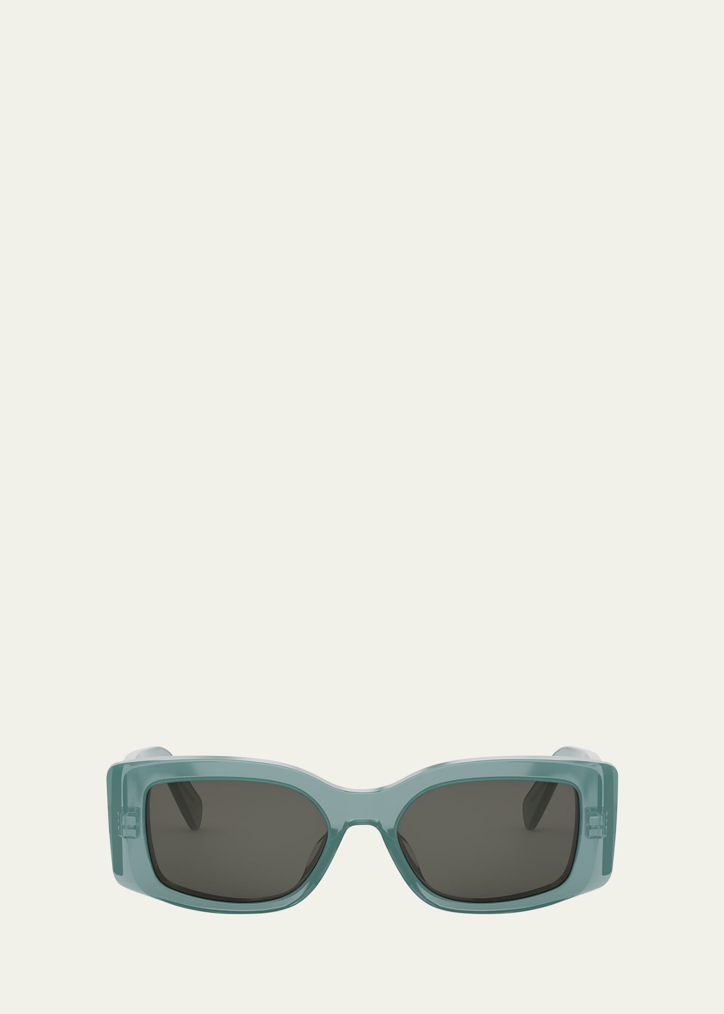 Shop Celine Triomphe Acetate Rectangle Sunglasses In Shiny Light Green