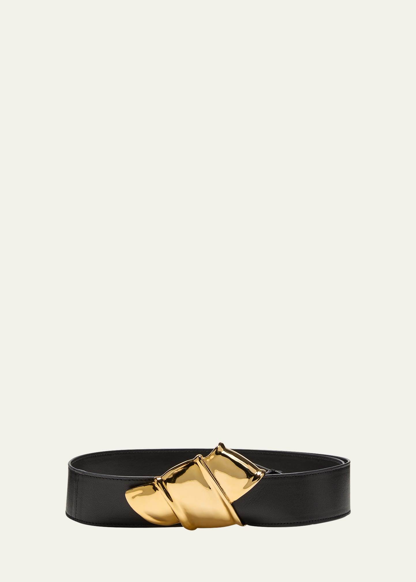 Brandon Maxwell Gold Knotted Leather Belt In Black Gold
