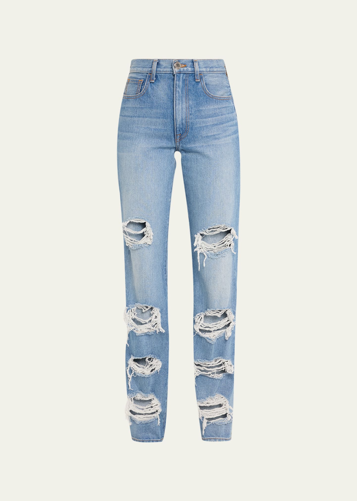 Shop Brandon Maxwell The Rayssa Distressed Straight Leg Jeans In Medium Wash