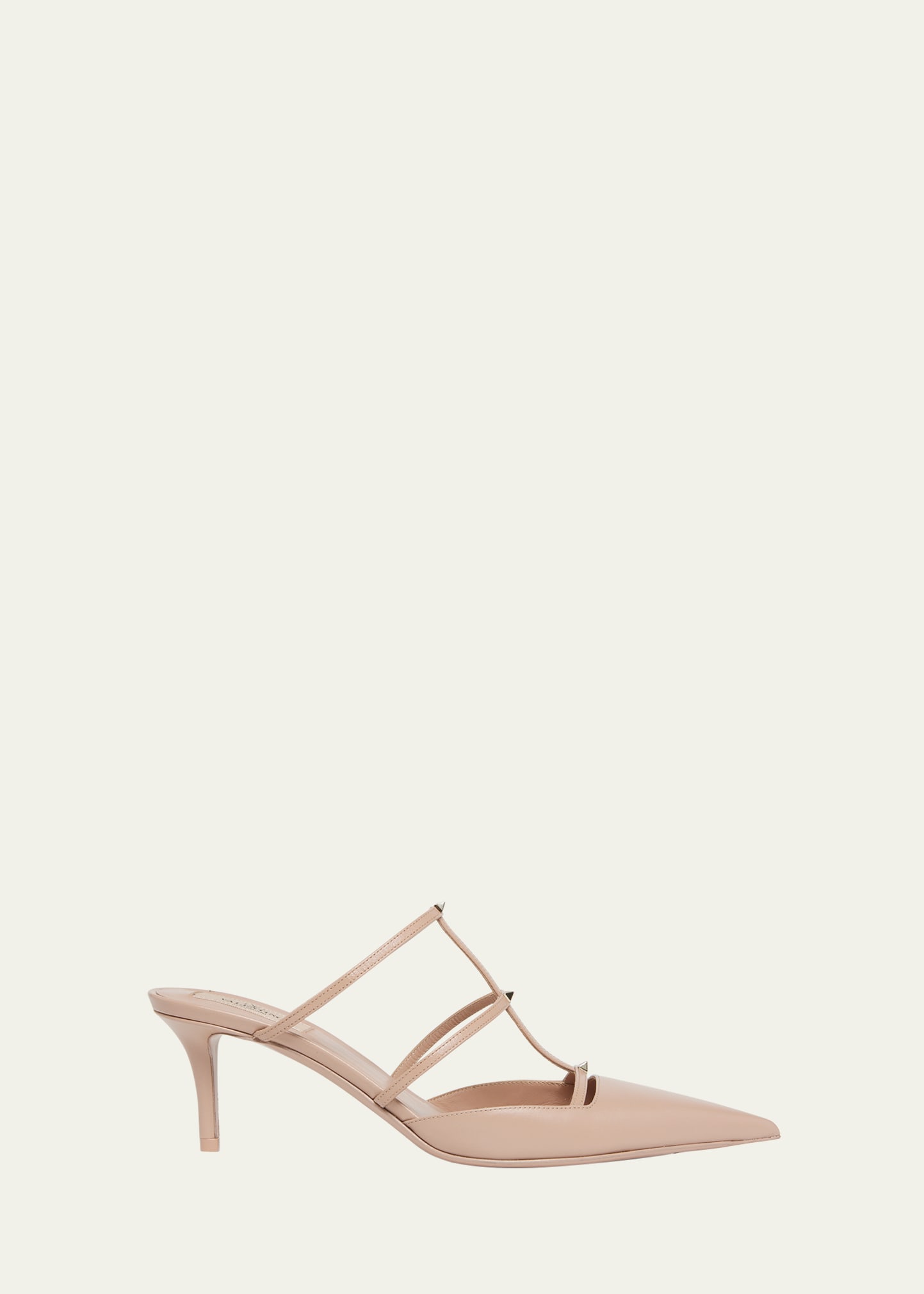 Shop Valentino Rockstud T-strap Leather Mule Pumps In Gf Rose Cannelle