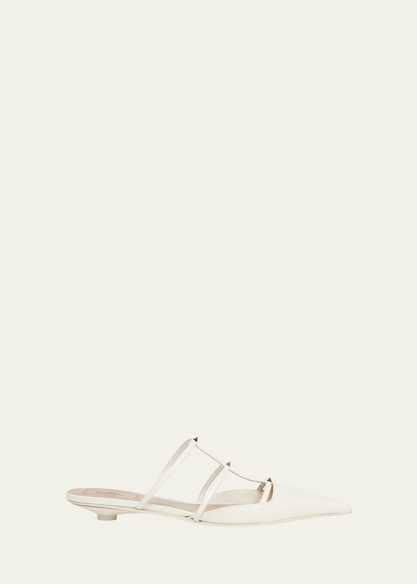 Shop Valentino Rockstud Leather T-strap Ballerina Mules In Ivory