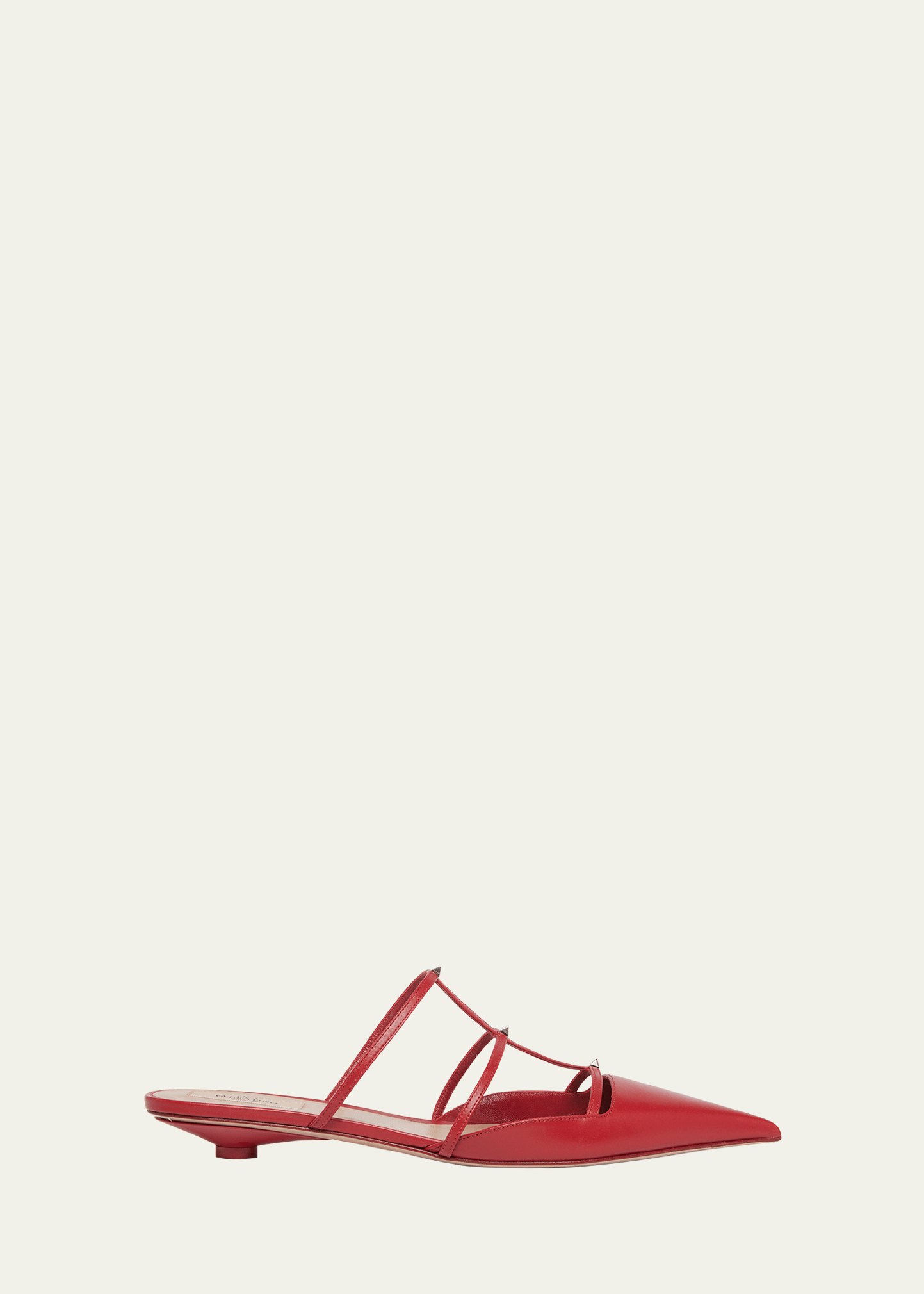 Valentino Garavani Rockstud Leather T-strap Ballerina Mules In Ro Rosso V