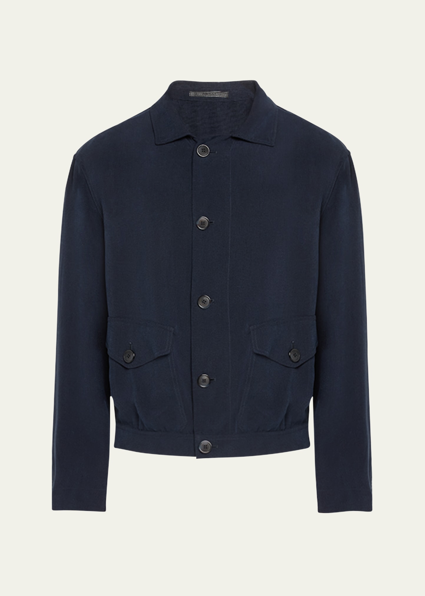 Shop Giorgio Armani Men's Cupro Jacket With Flap Pockets In Dark Blue