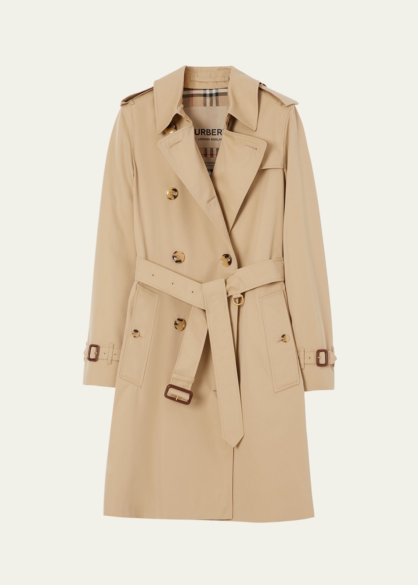 Shop Burberry Kensington Organic Belted Double-breasted Trench Coat In Honey