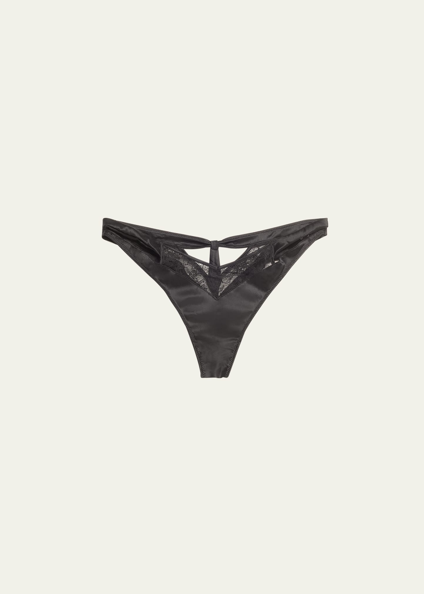 Livy Grenelle Cutout Lace & Satin Tanga In Black
