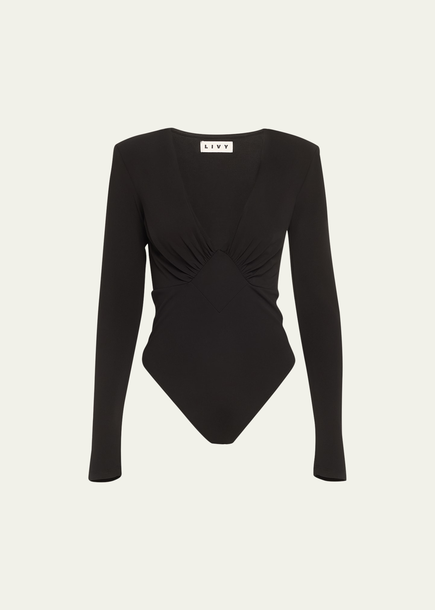 Livy Archer Deep V-neck Empire Bodysuit In Black