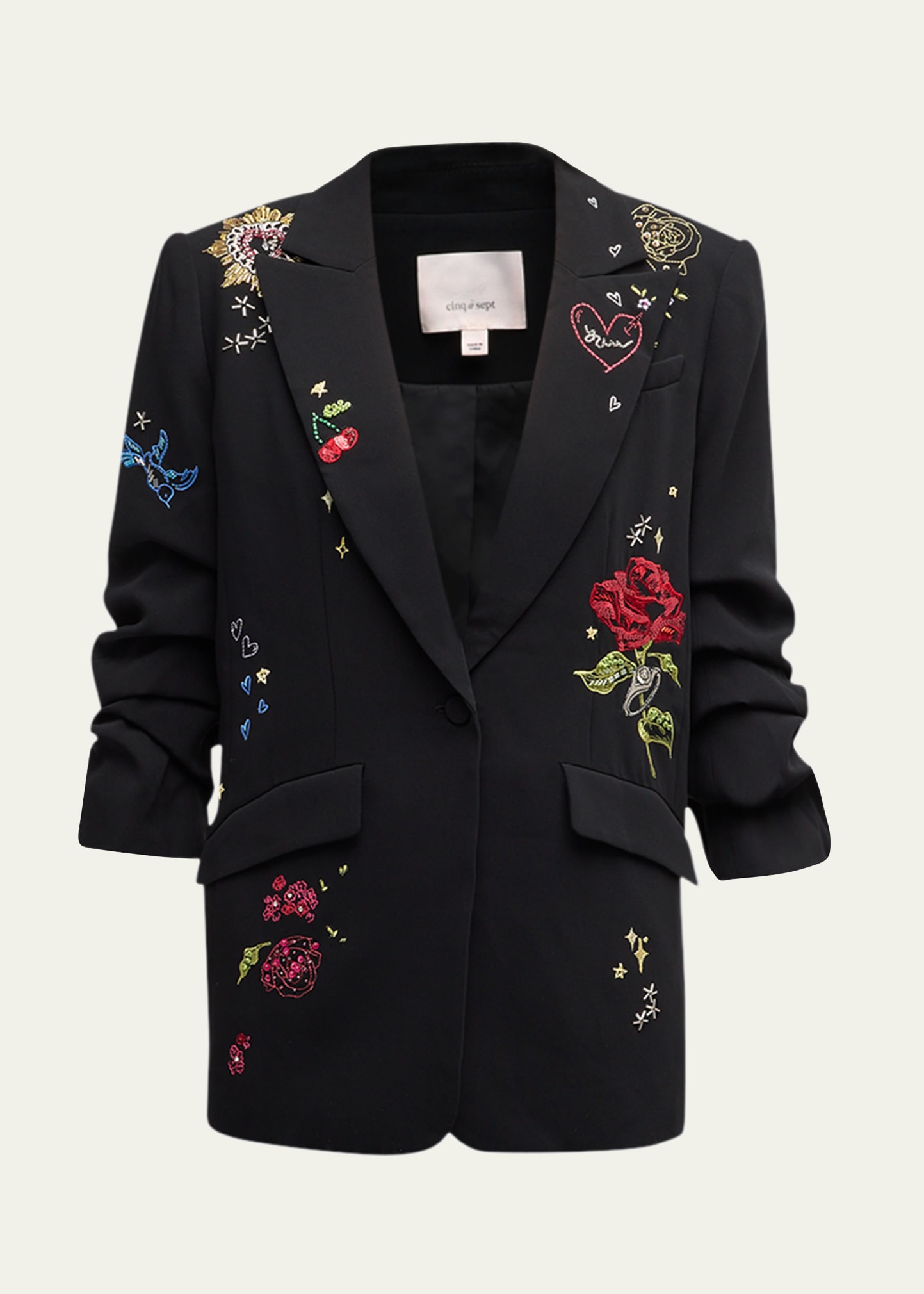 Shop Cinq À Sept Kelsa Daydream Doodles Embroidered Blazer In Black Multi