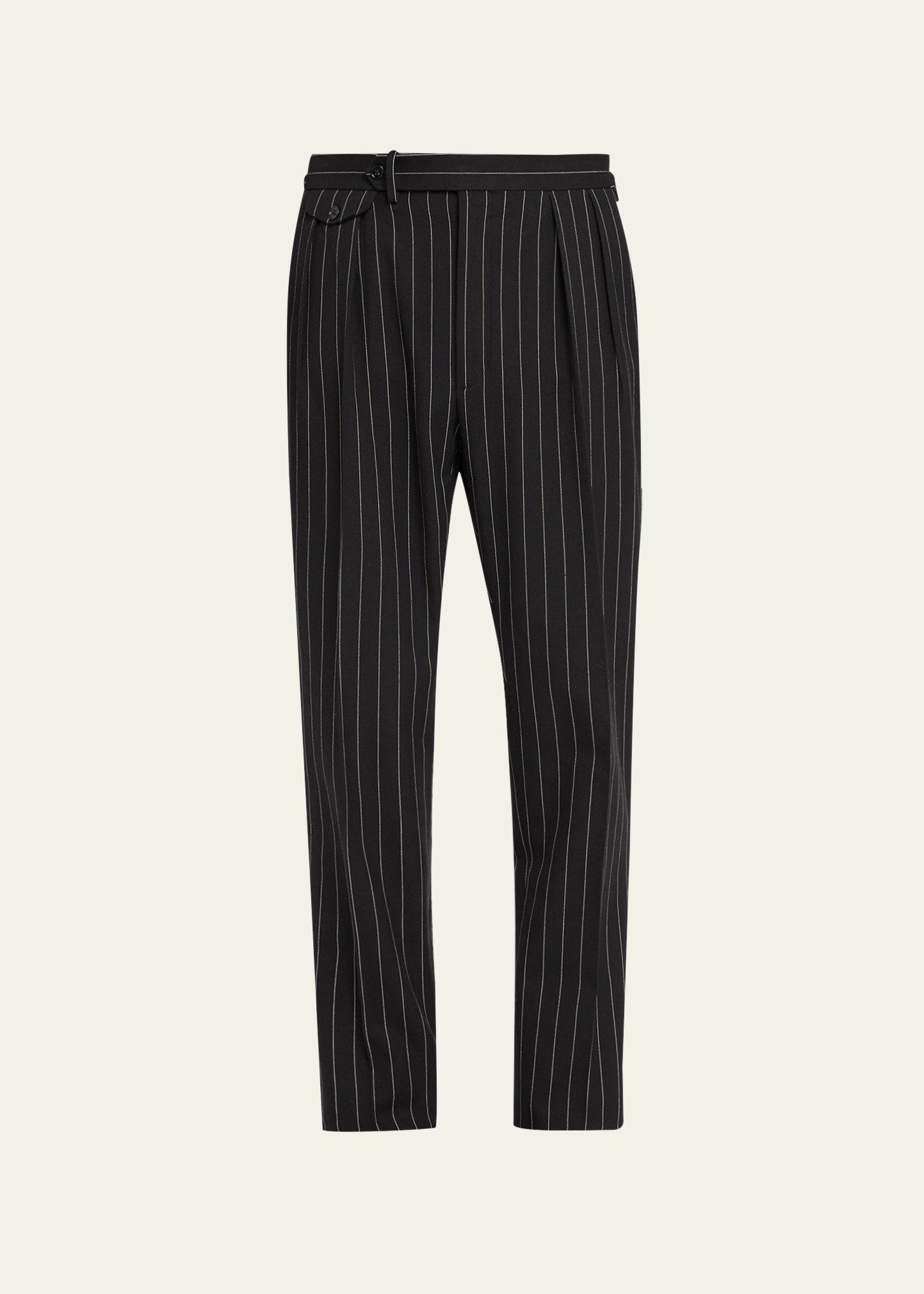 Ralph Lauren Men's Gregory Pleated Pinstripe Dress Pants In Blkwht