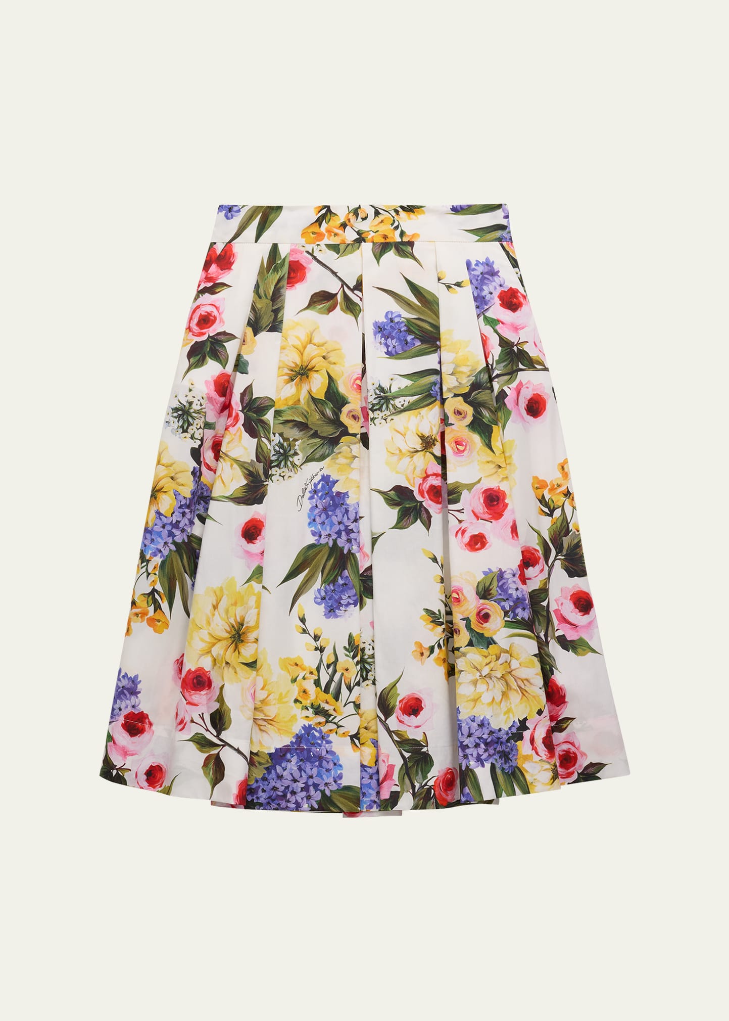 Shop Dolce & Gabbana Girl's Flower Power Floral-print Pleated Skirt In Giardino Fdo Bian