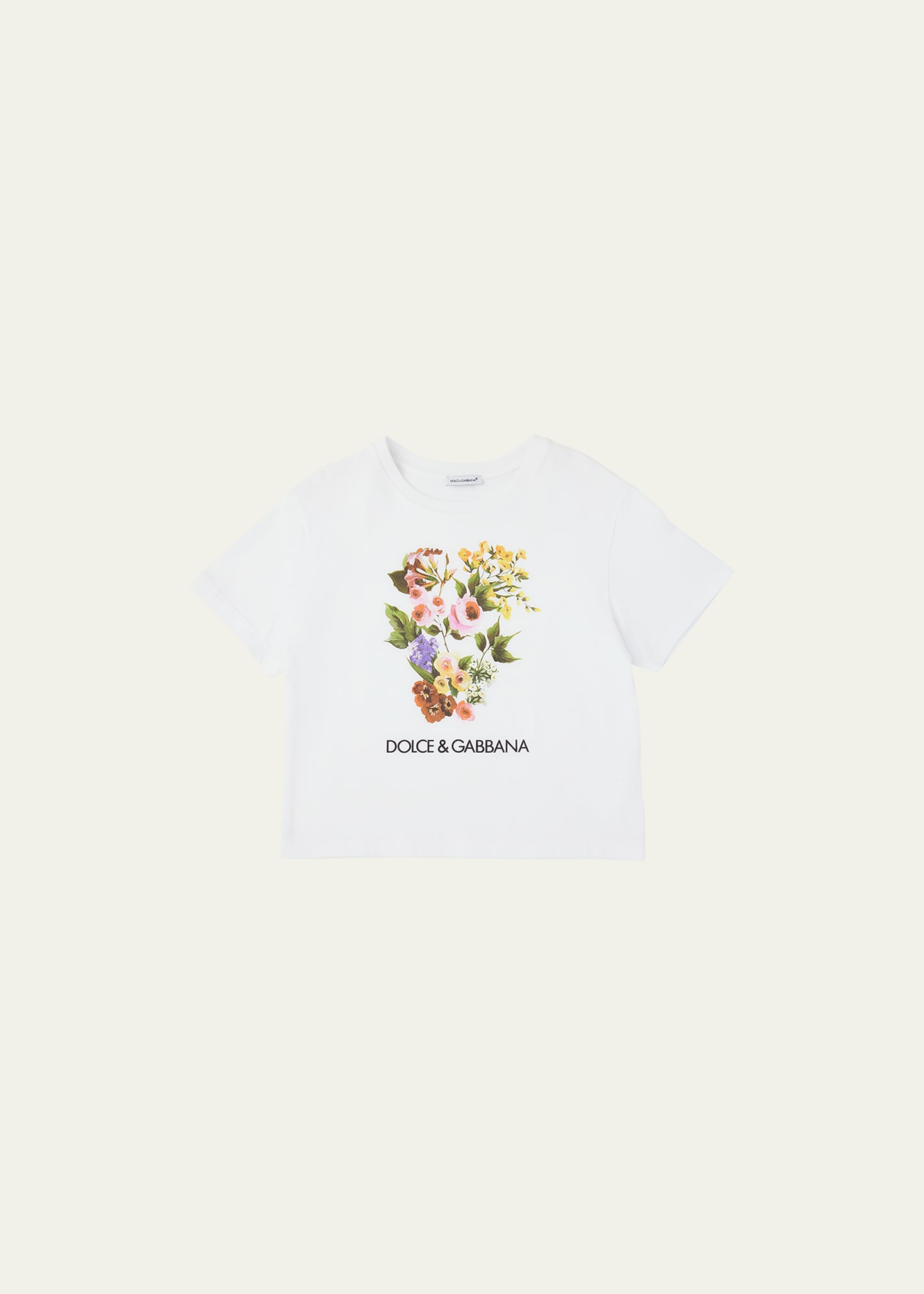Dolce & Gabbana Kids' Girl's Flower Power Short-sleeve Cotton T-shirt In Bianco Ottico