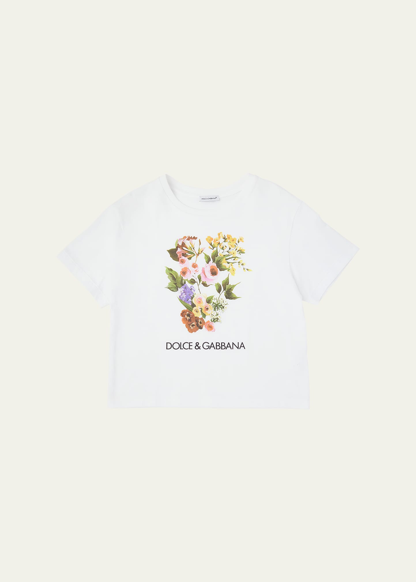 Dolce & Gabbana Kids' Girl's Flower Power Short-sleeve Cotton T-shirt In White