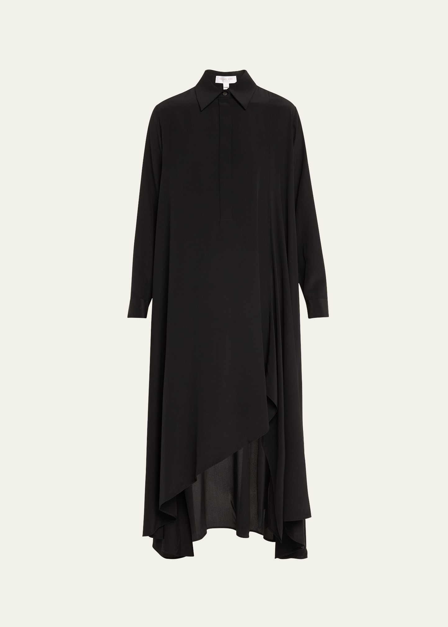 Shop Michael Kors Long-sleeve High-low Silk Caftan Shirtdress In Black