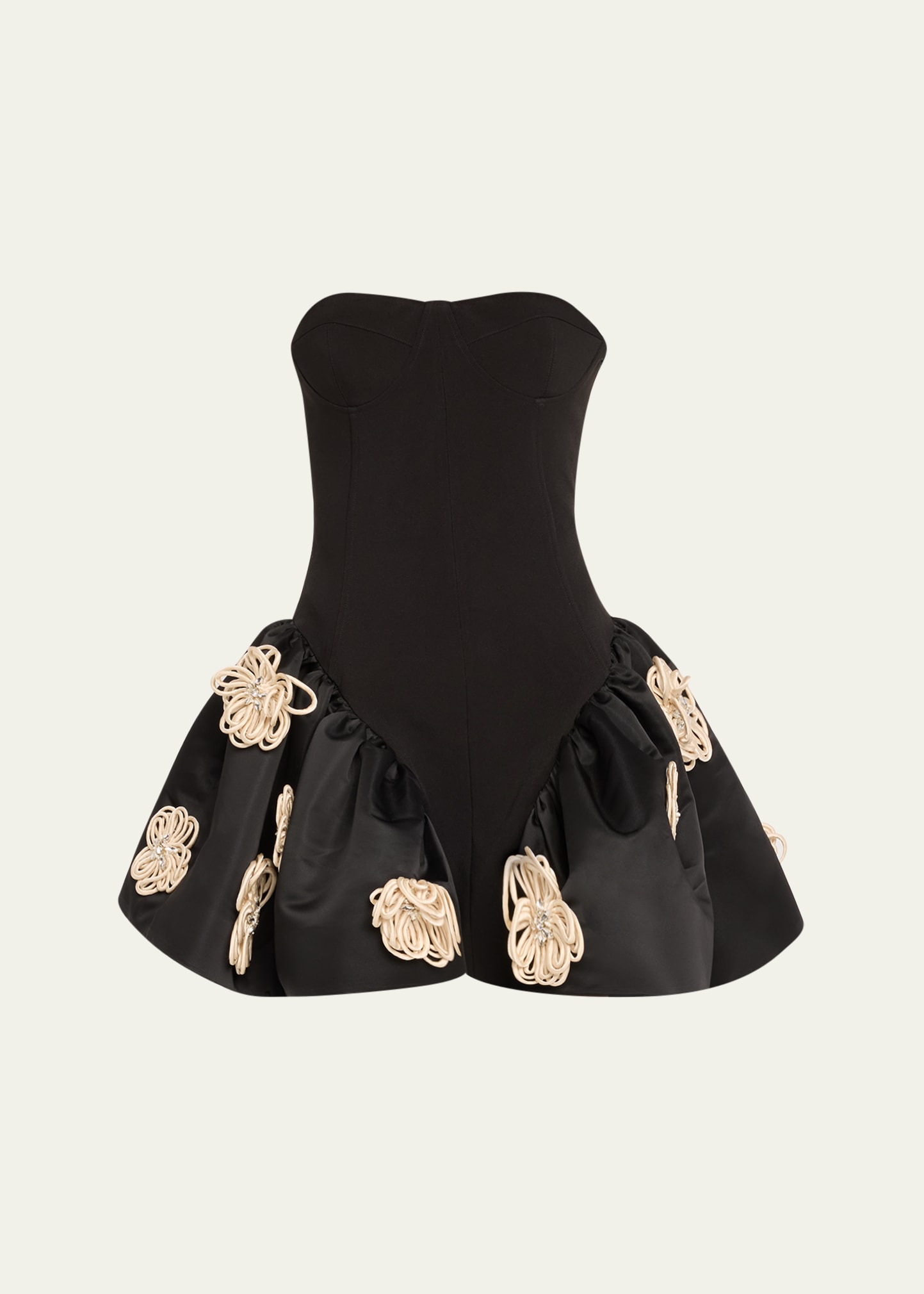Shop Harbison Flora Cyclone Floral Applique Peplum Backless Mini Dress In Black Alabaster B