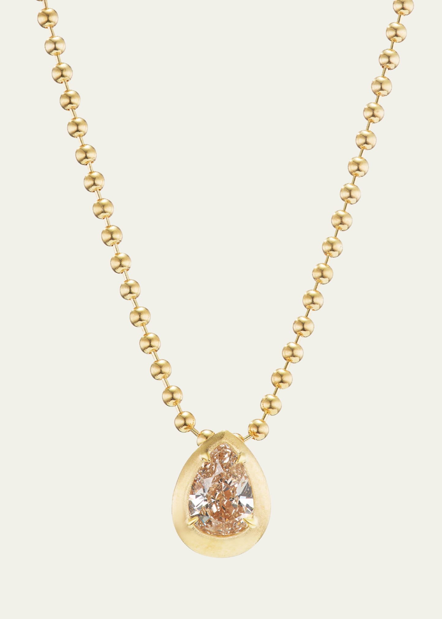 18K Yellow Diamond Pear and Ball Chain Necklace