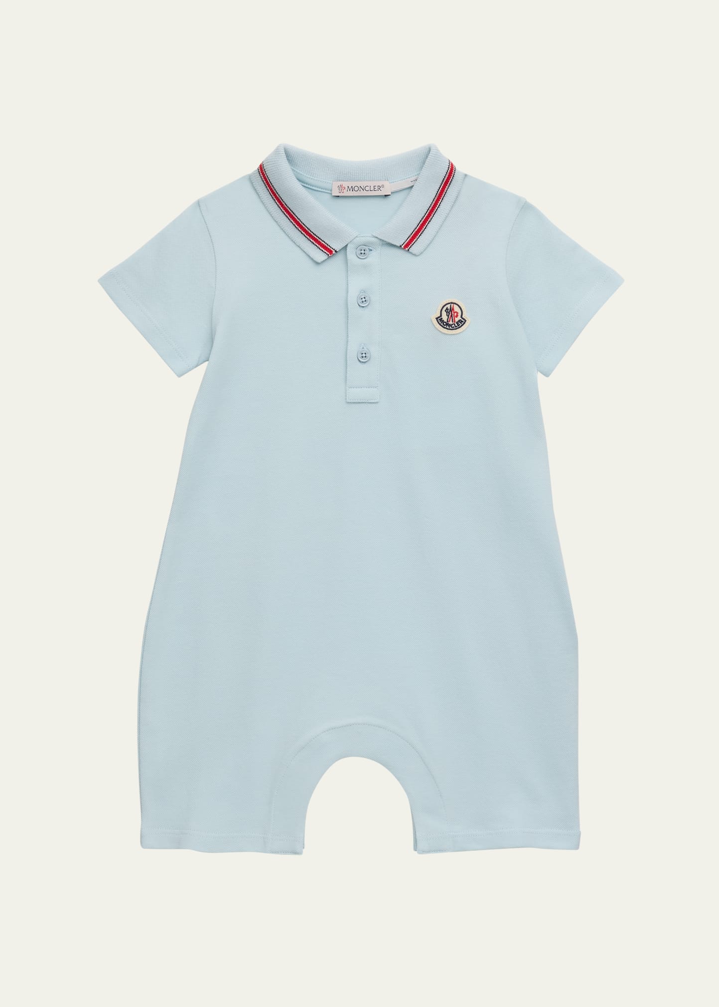 Shop Moncler Boy's Logo Polo Playsuit In Pastel Blue