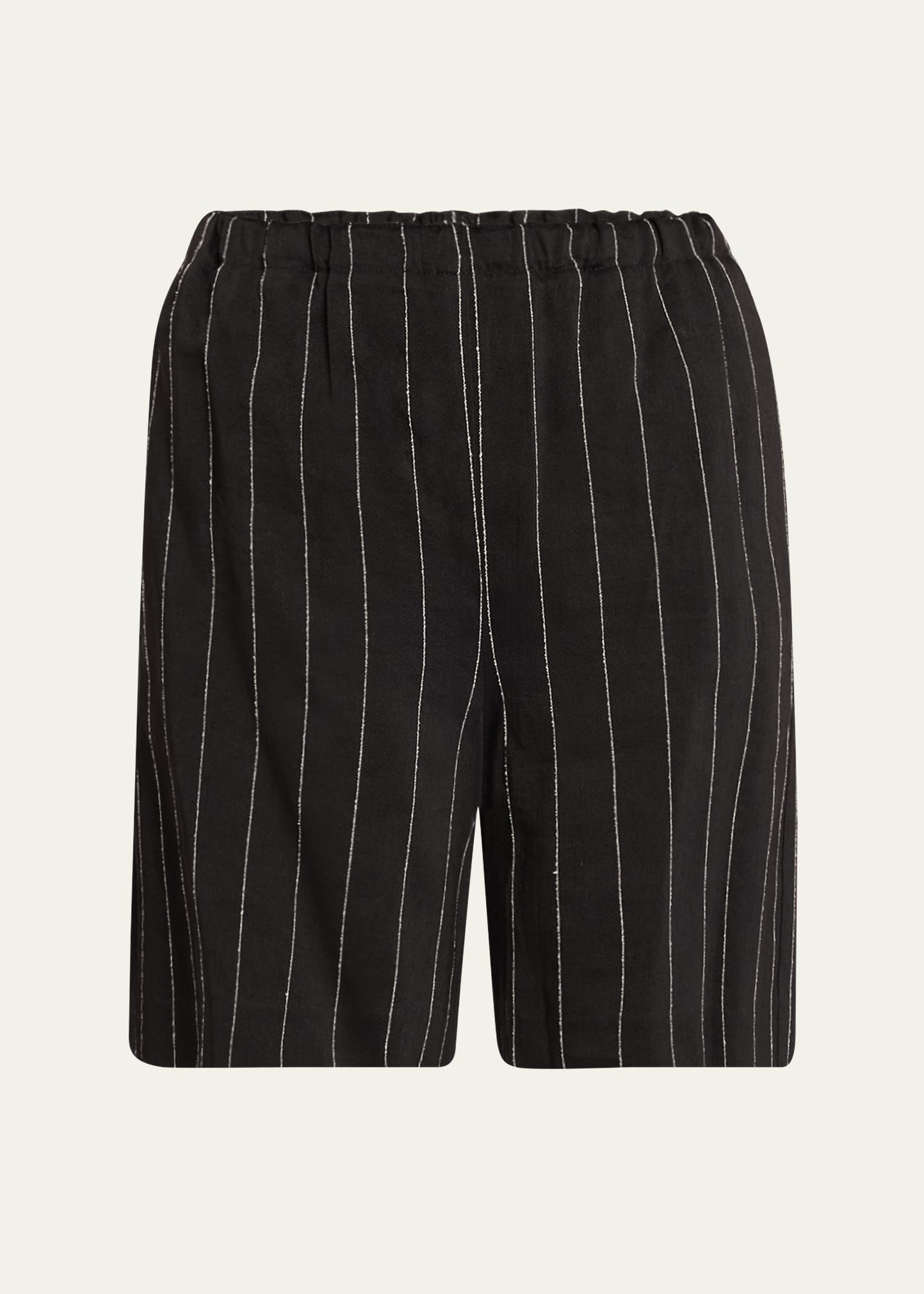 Loulou Studio Stripe Elastic Waist Linen Shorts In Black