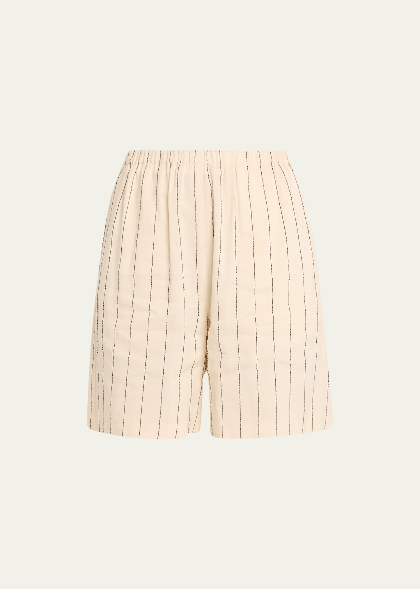 Loulou Studio Stripe Elastic Waist Linen Shorts In Ivory/black Strip