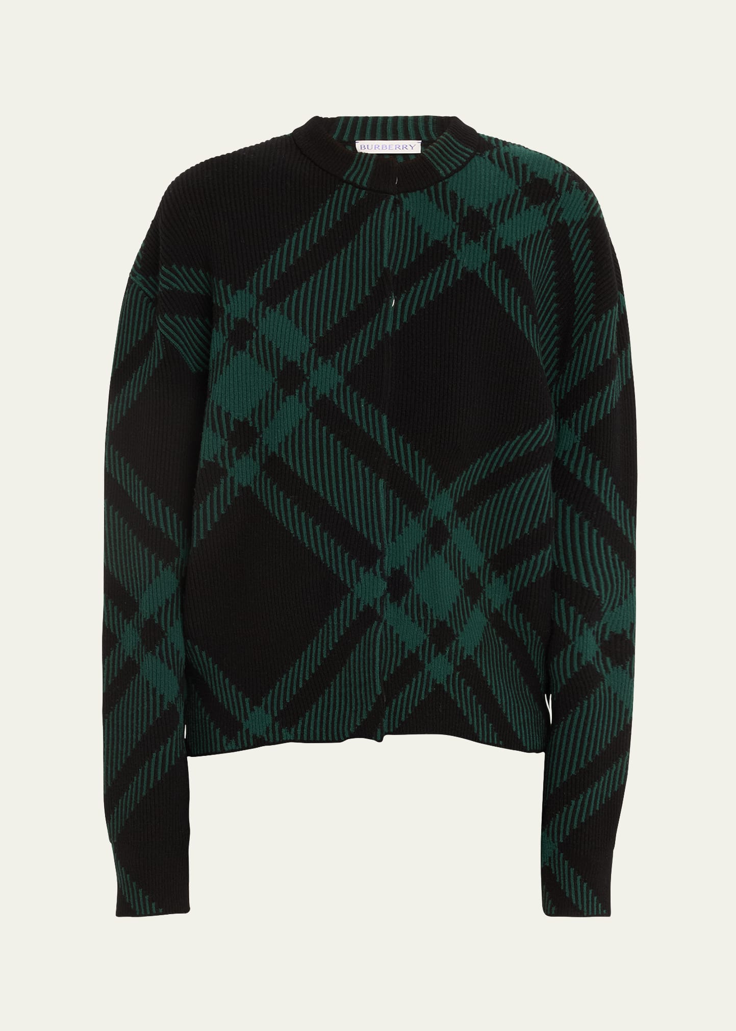 Burberry Check Oversized Wool Sweater In Ivy Ip Check