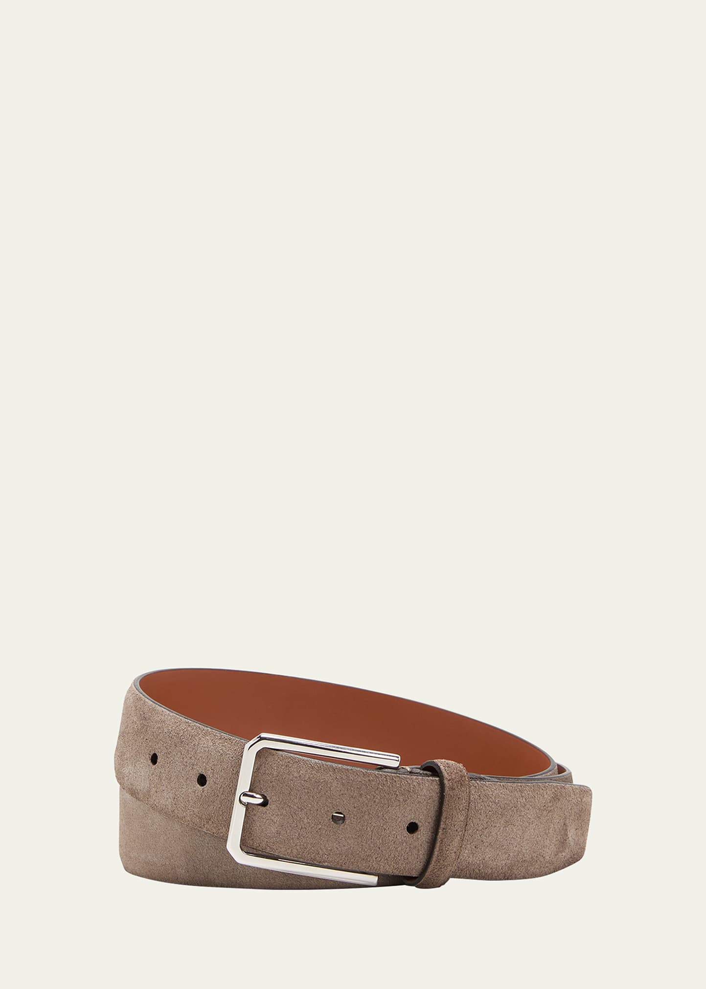 Shop Santoni Men's Suede Square-buckle Belt In Brown