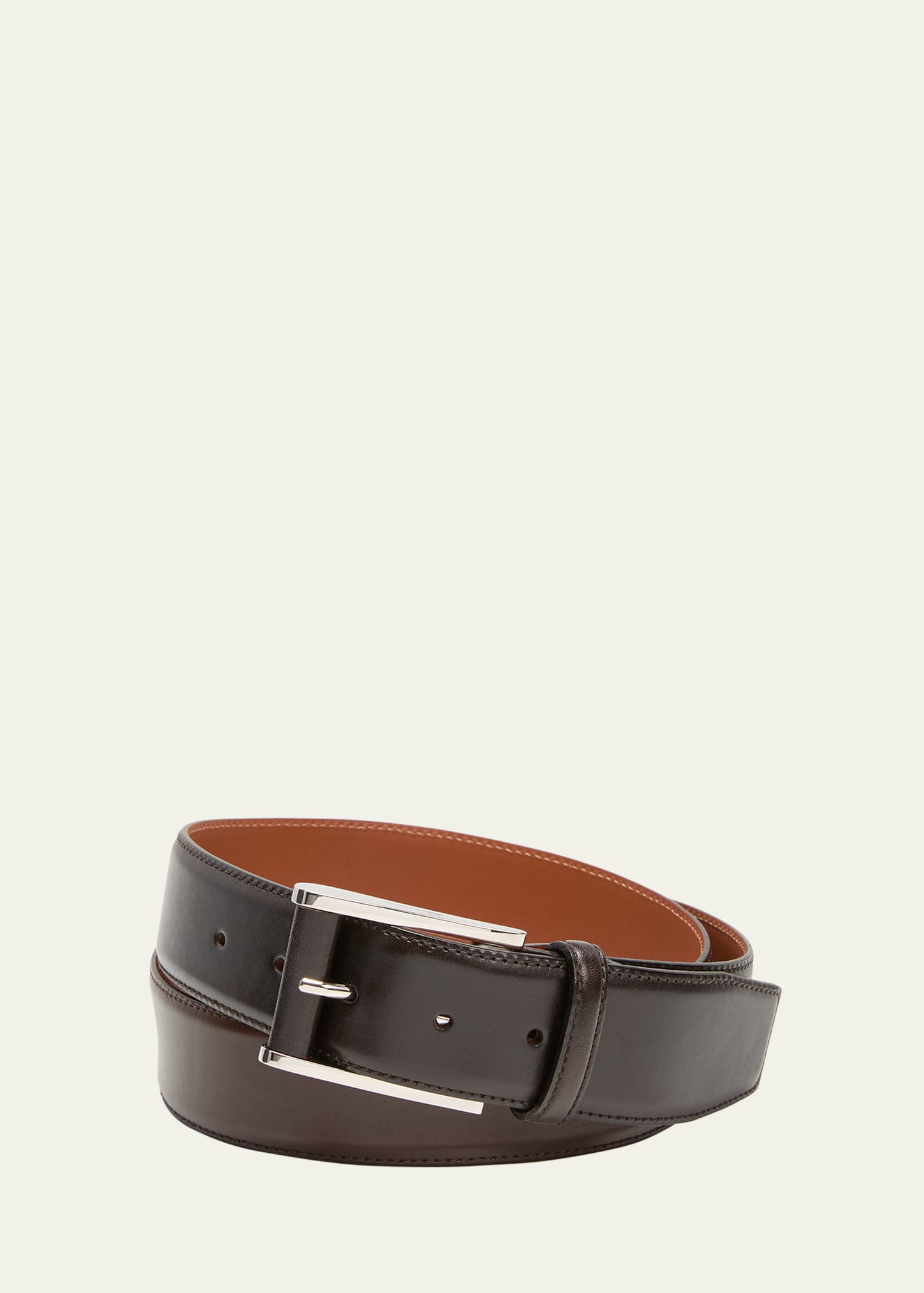 Santoni Men's Square-buckle Leather Belt In Dark Brown