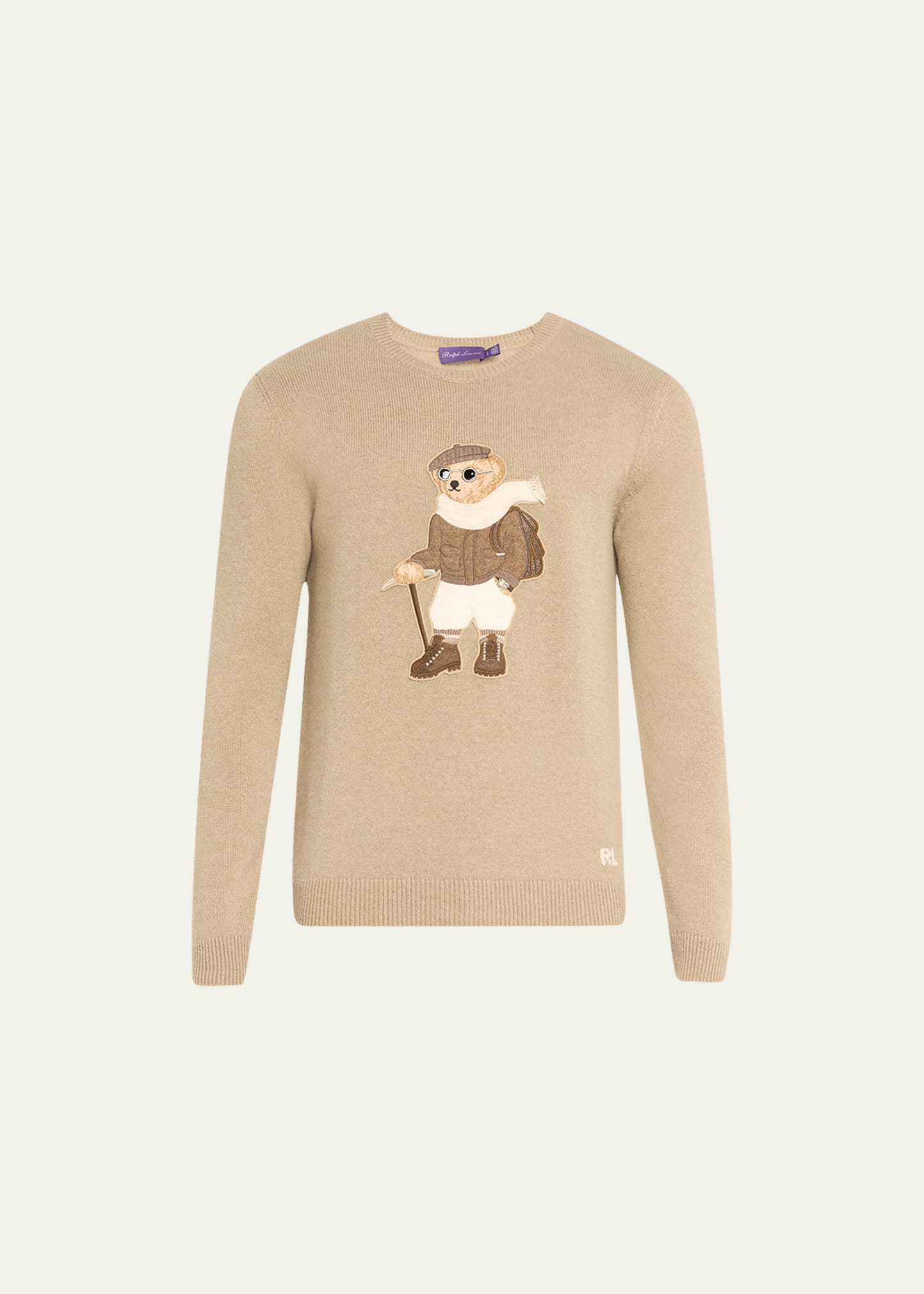 Ralph Lauren Men's Cashmere Bear-patch Sweater In Soft Brown