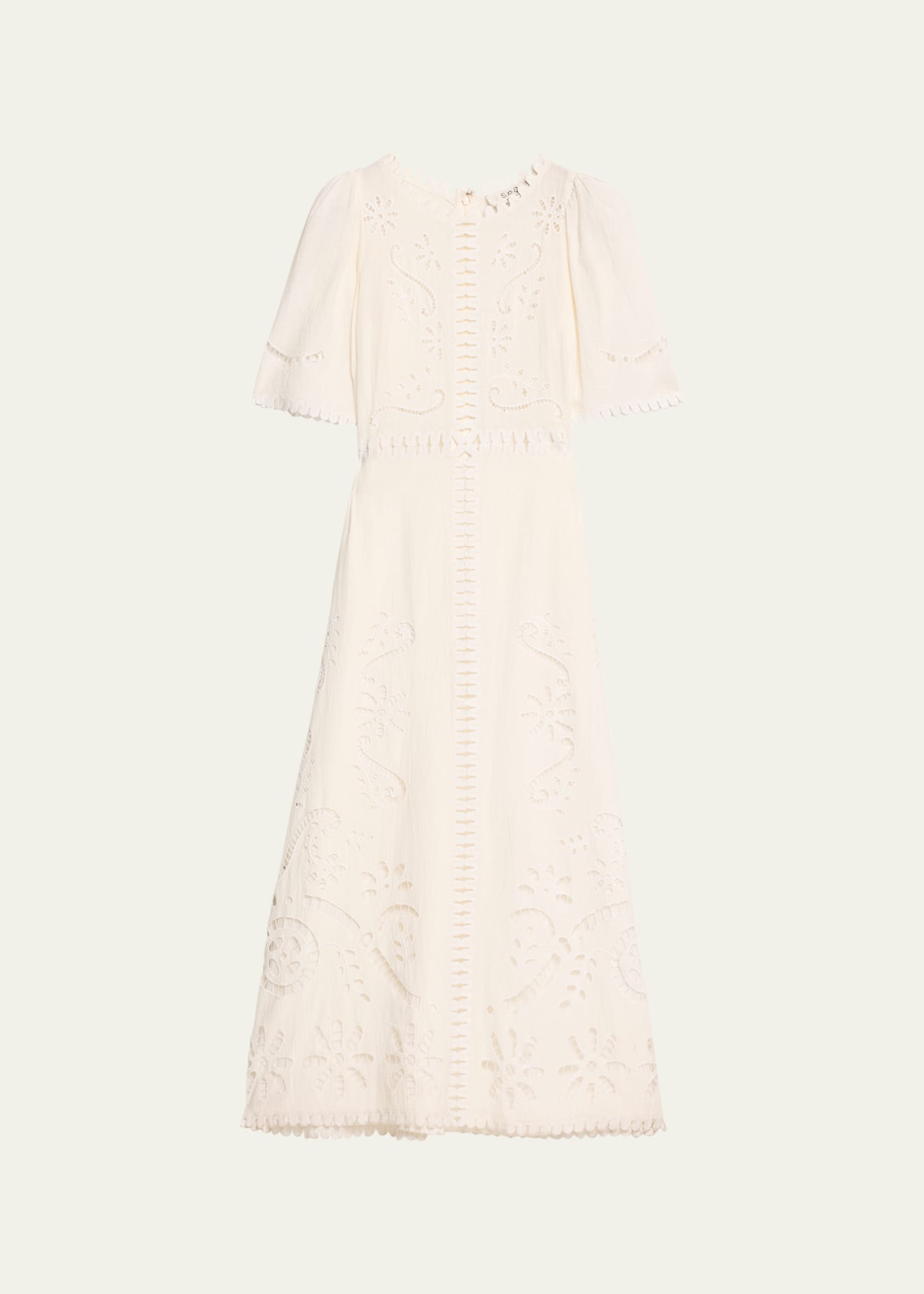 Sea Liat Embroidered Short-sleeve Midi Dress In White