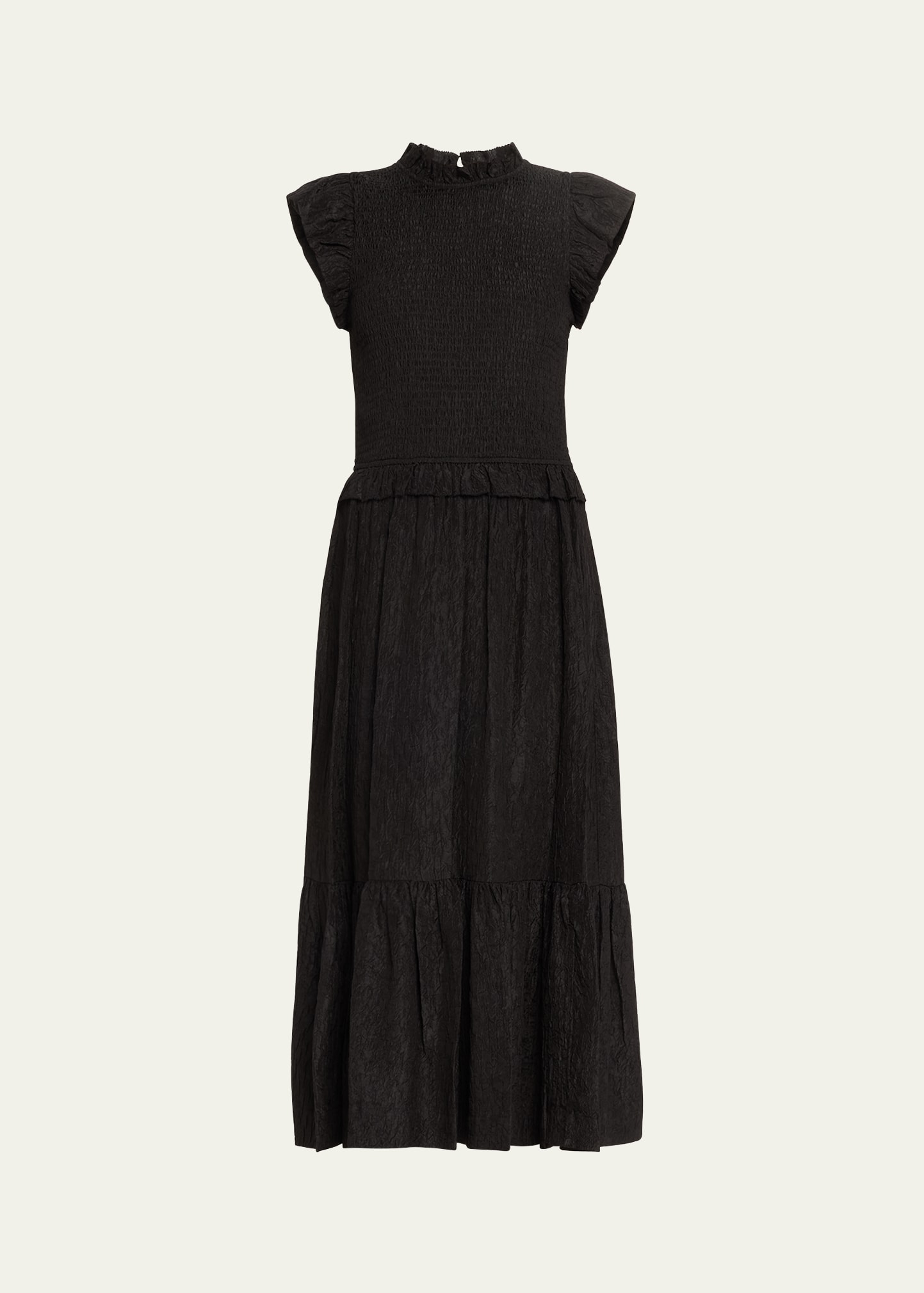 Sea Siya Silk Flutter-sleeve Midi Dress In Black