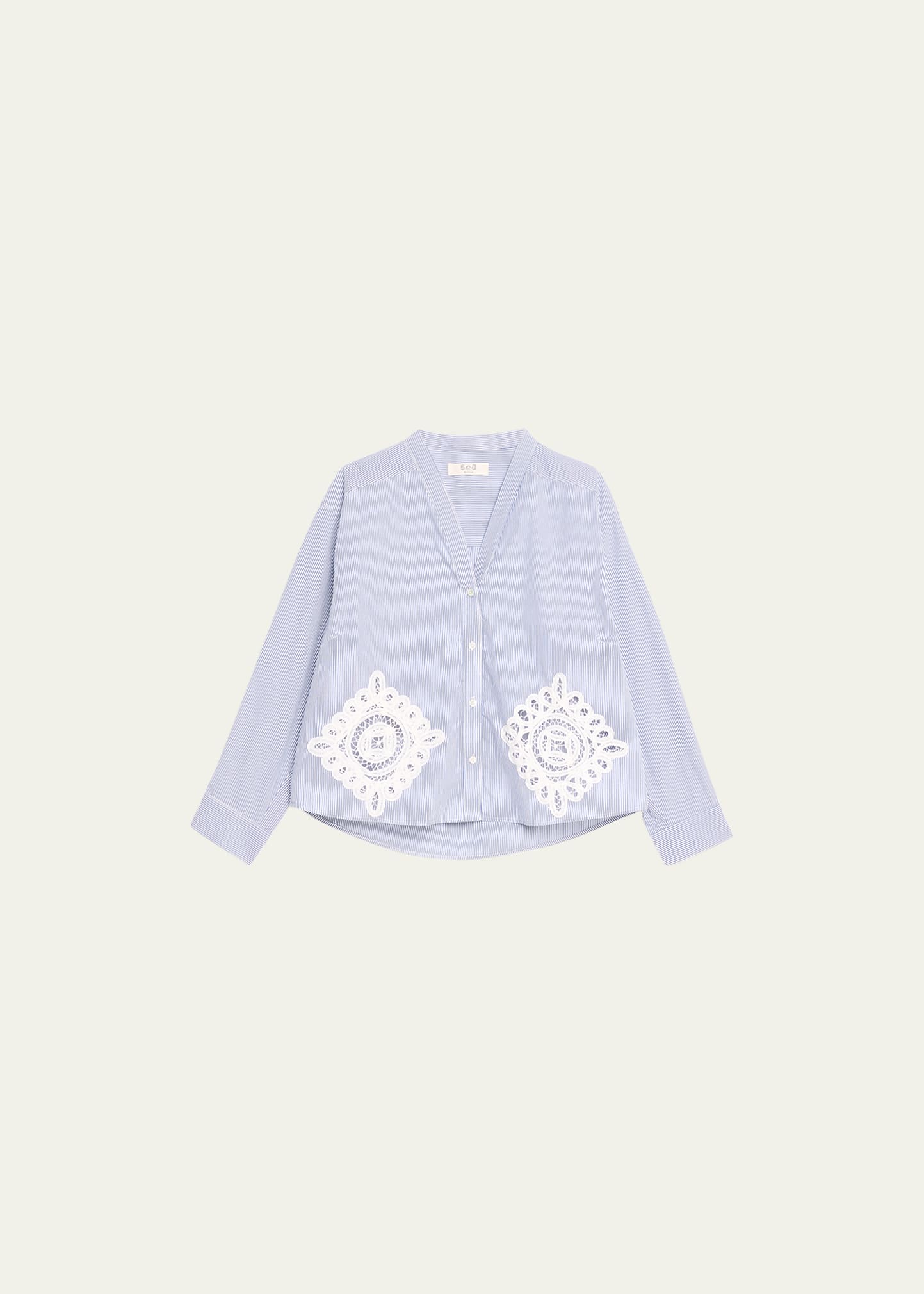 Sea Tory Pinstripe Embroidered Shirting Top In Blue
