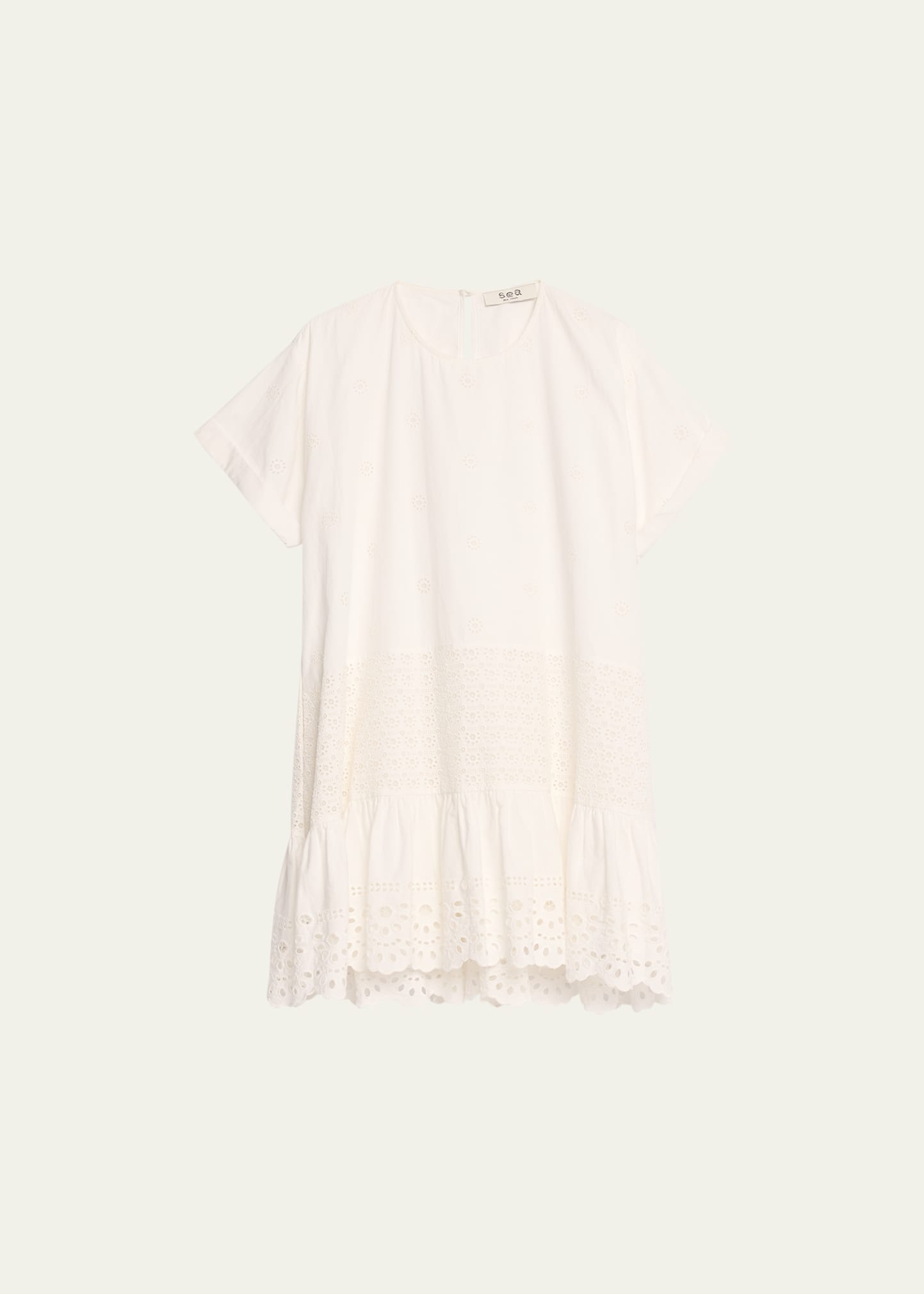 Sea Elysse Embroidered Short-sleeve Mini Tunic Dress In White