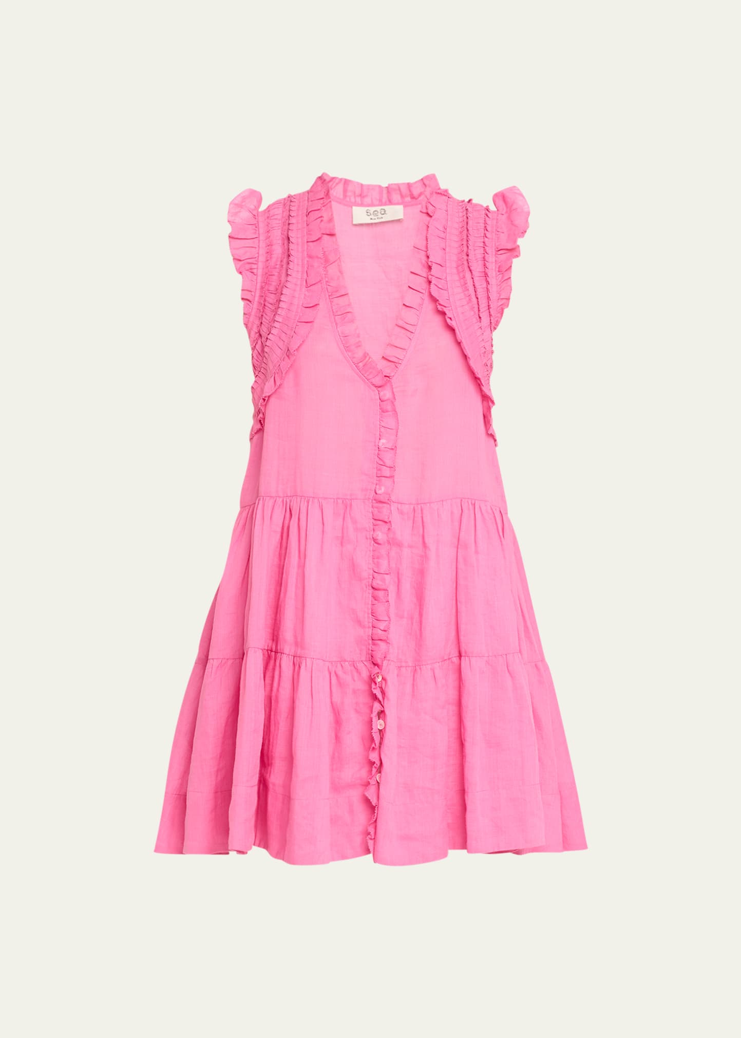 Sea Cole Smocked Flutter-sleeve Mini Dress In Pink