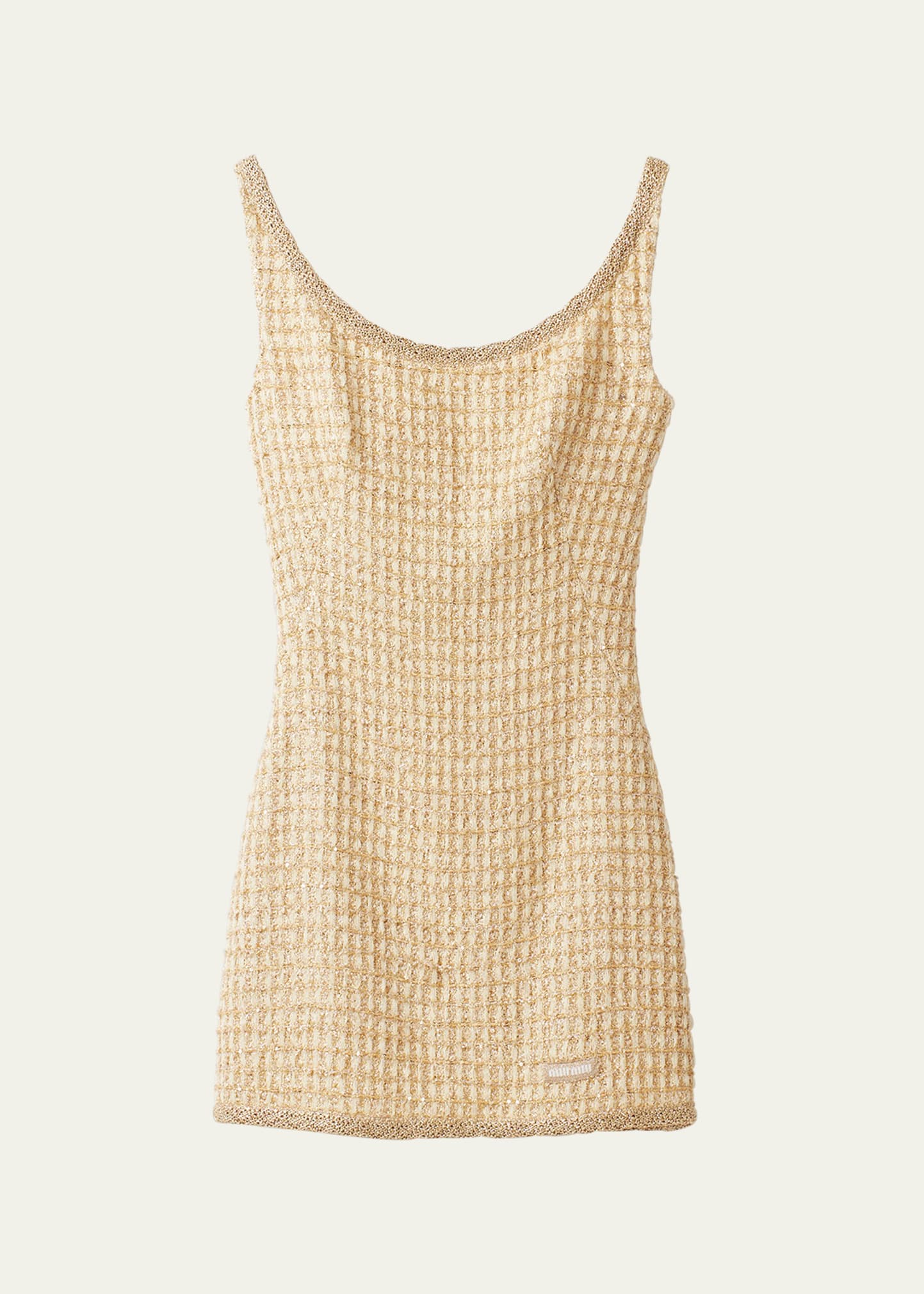 Miu Miu Crochet Mini Dress In Avory/gold