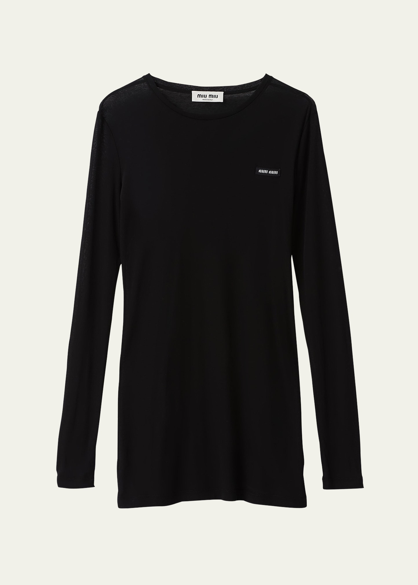 Miu Miu Long Sleeve Jersey Mini Dress In F0002 Nero