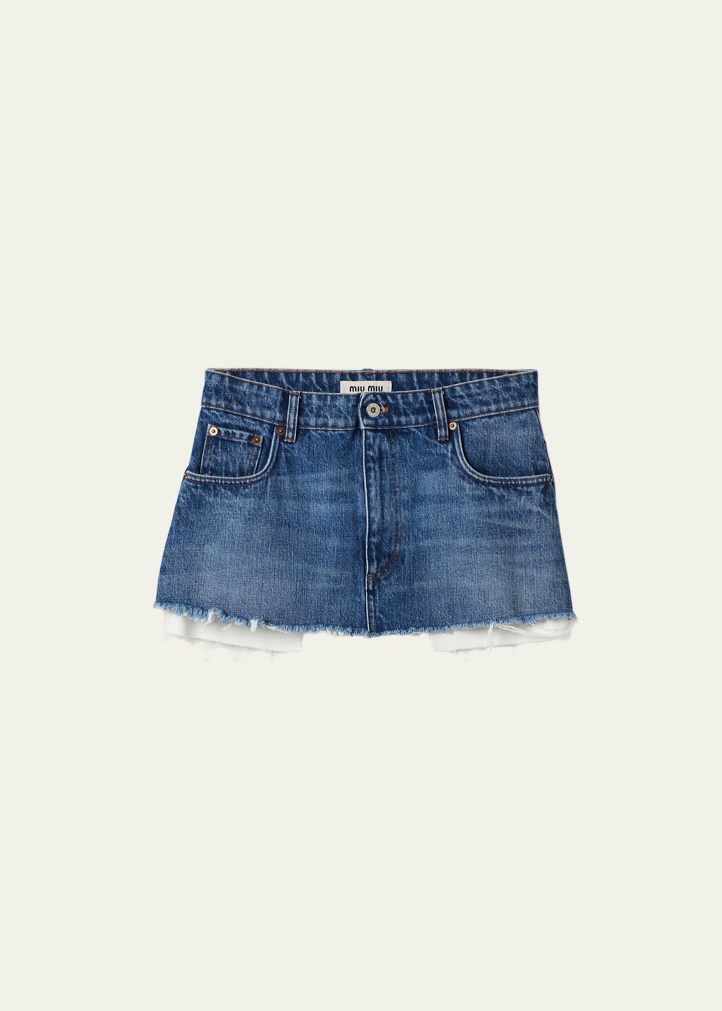 Shop Miu Miu Logo Denim Mini Skirt In F0008 Bleu