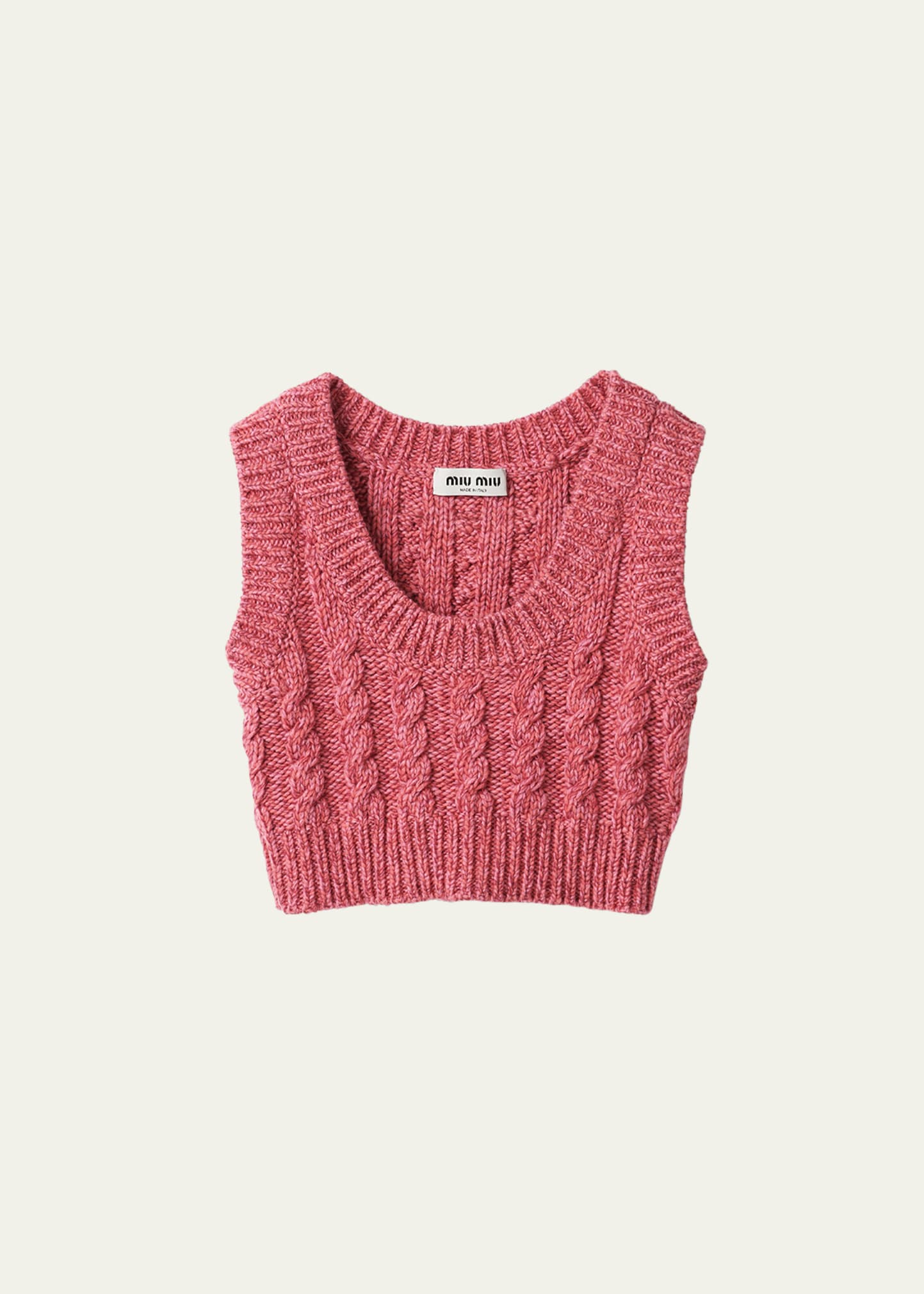 Shop Miu Miu Cable Cropped Sleeveless Cashmere Wool Sweater In F0028 Rosa