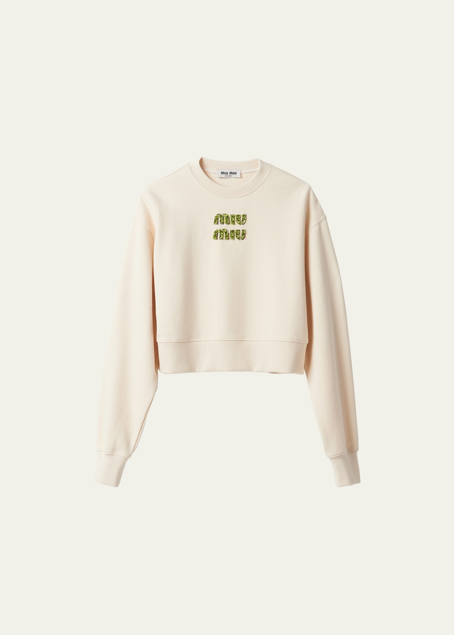 Miu Miu Crystal Logo Cotton Sweatshirt In F066v Naturale Fe